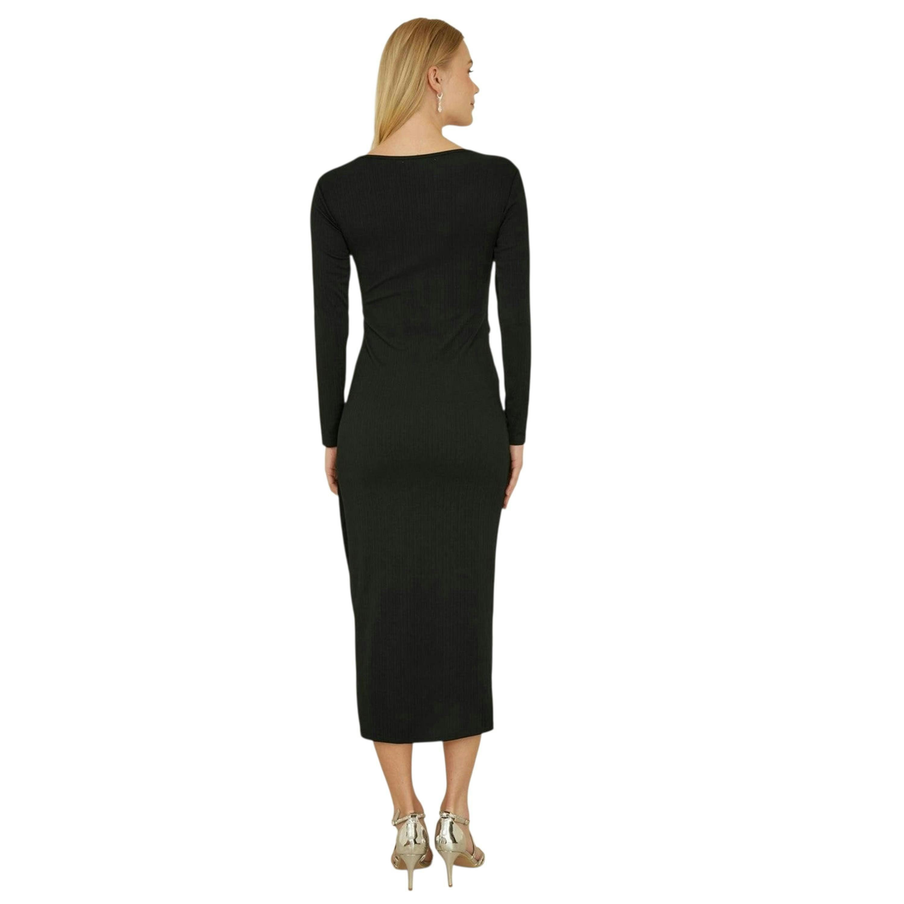 Yumi Black Midi Fitted Stretch Dress With Knot Detail , view 4 of 4