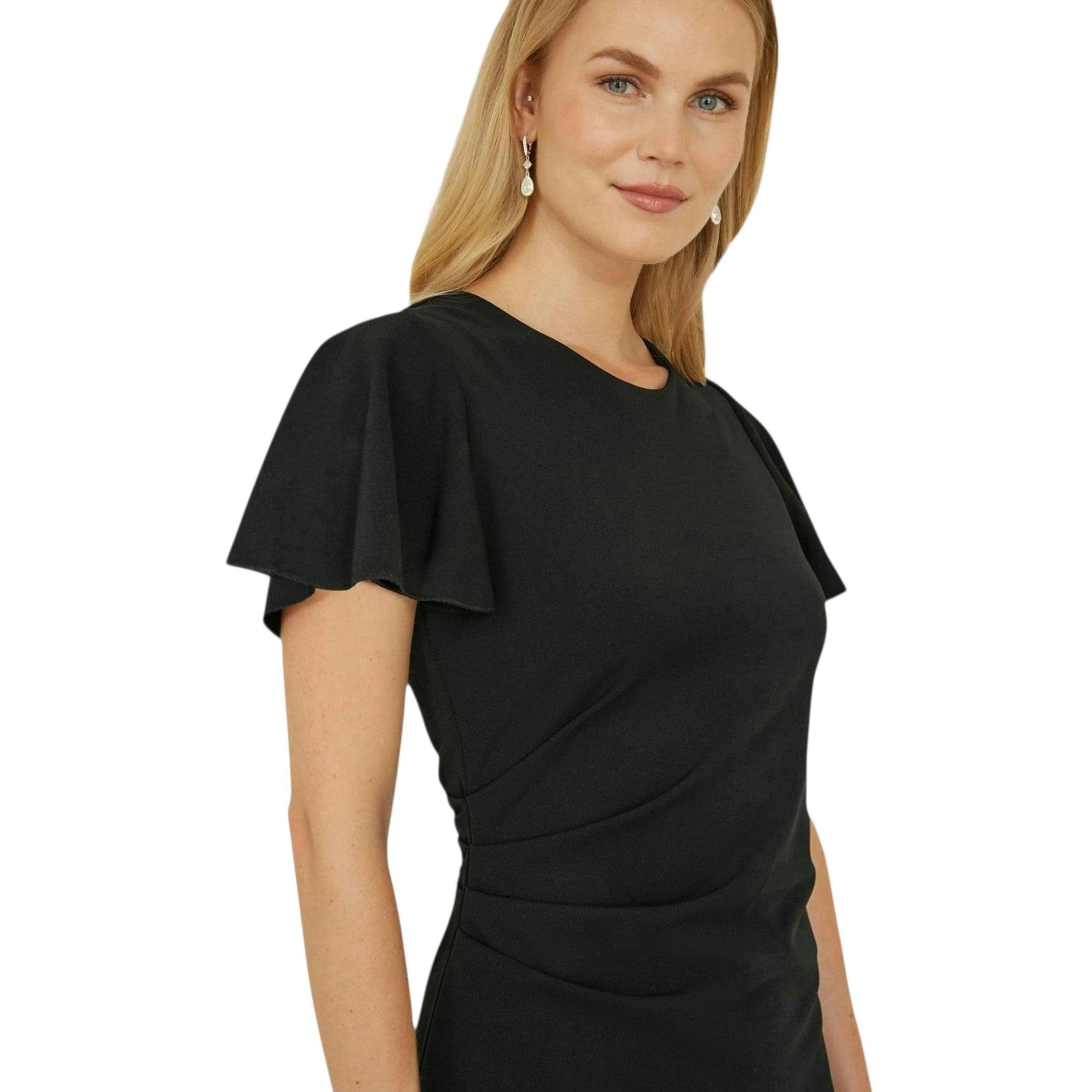 Yumi Black Ruched Waist Stretch Midi Dress , view 2 of 6