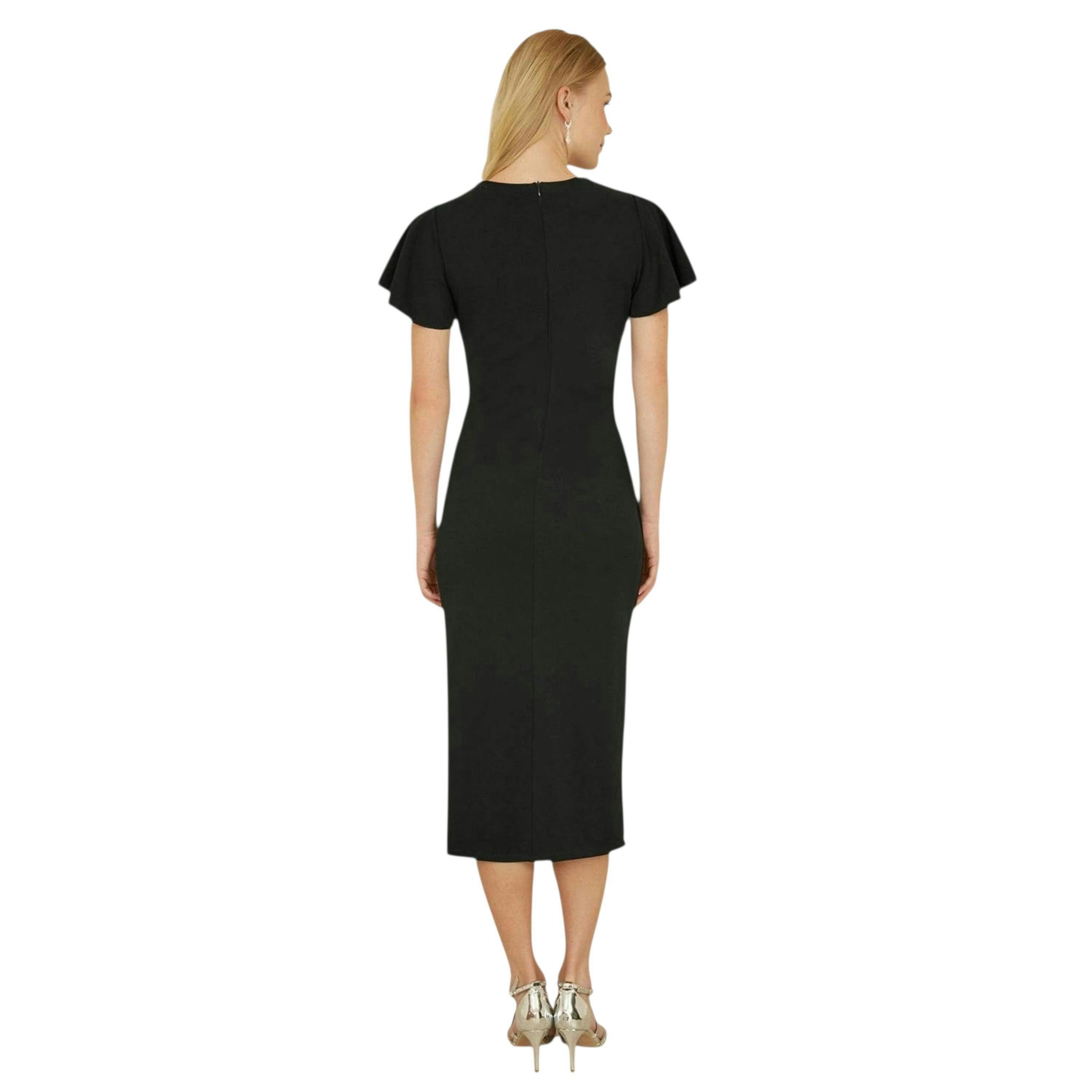 Yumi Black Ruched Waist Stretch Midi Dress , view 6 of 6