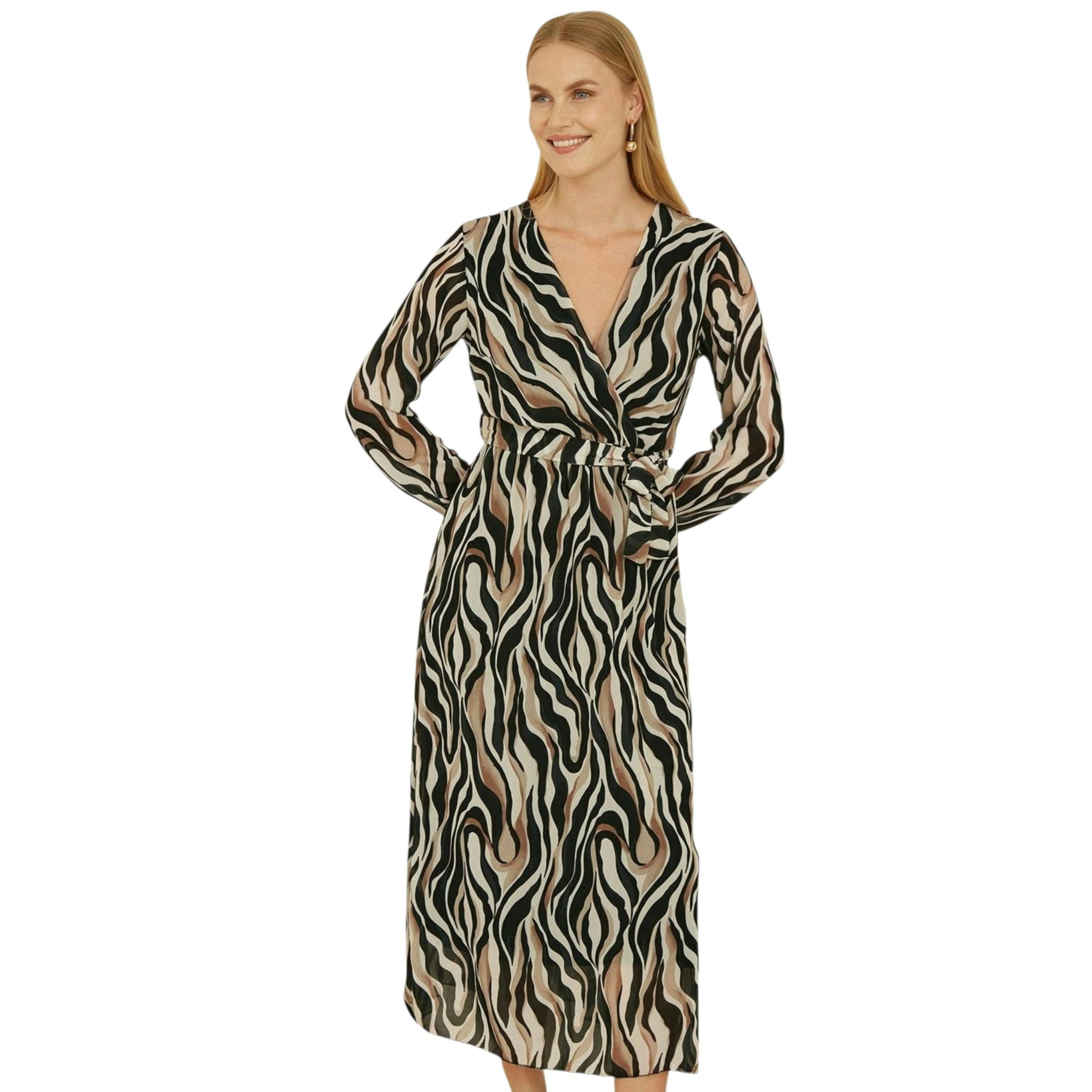 Yumi Brown Animal Swirl Midi Wrap Dress , view 2 of 5