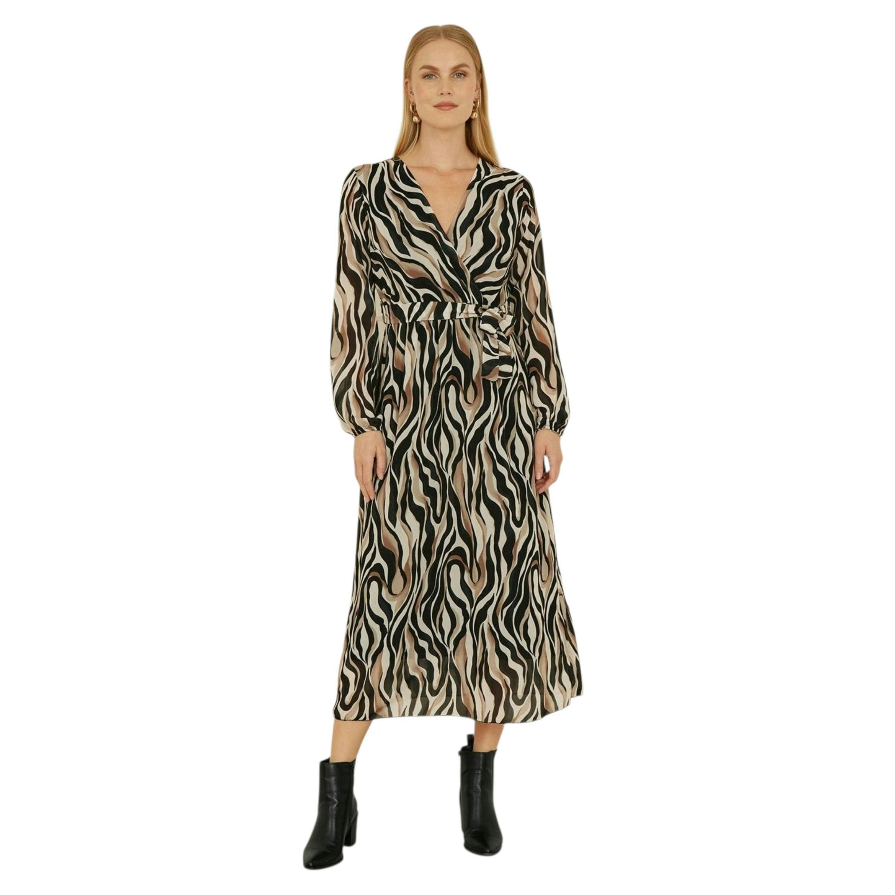 Yumi Brown Animal Swirl Midi Wrap Dress , view 3 of 5