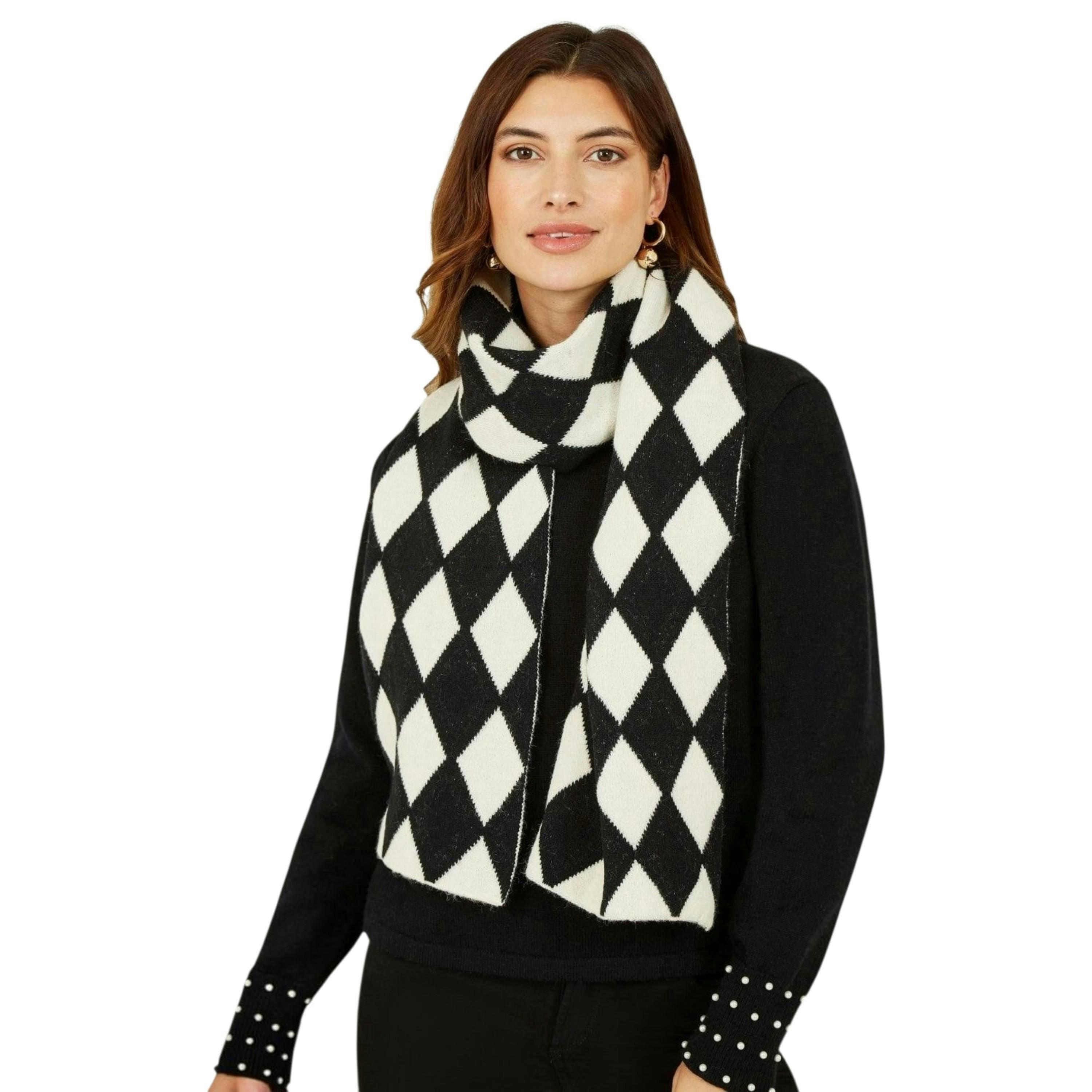 Yumi Black And White Diamond Scarf , view 1 of 1