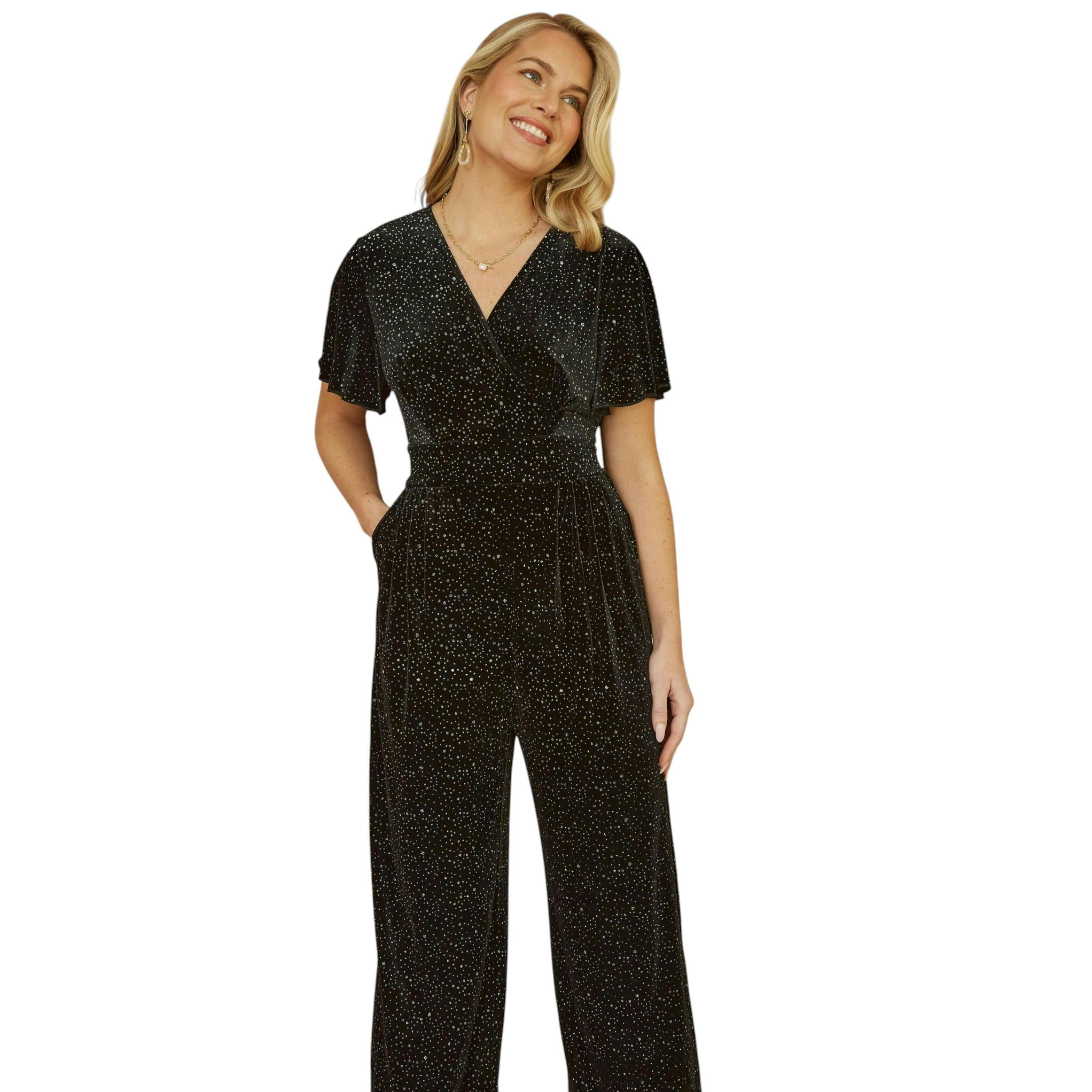Yumi Black Sparkle Velvet Jumpsuit , view 2 of 4