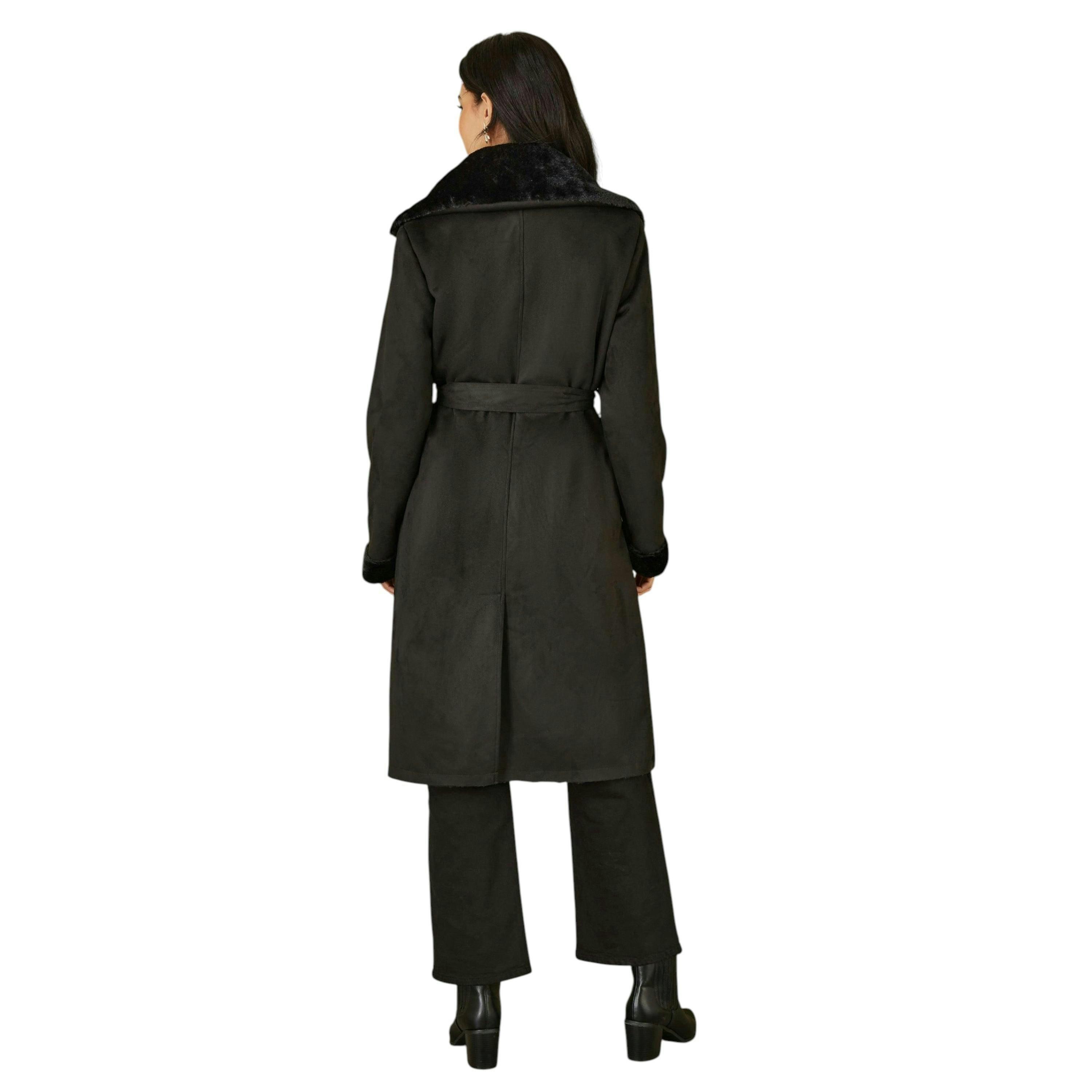 Yumi Black Trench Coat With Faux Fur Lining , view 3 of 4