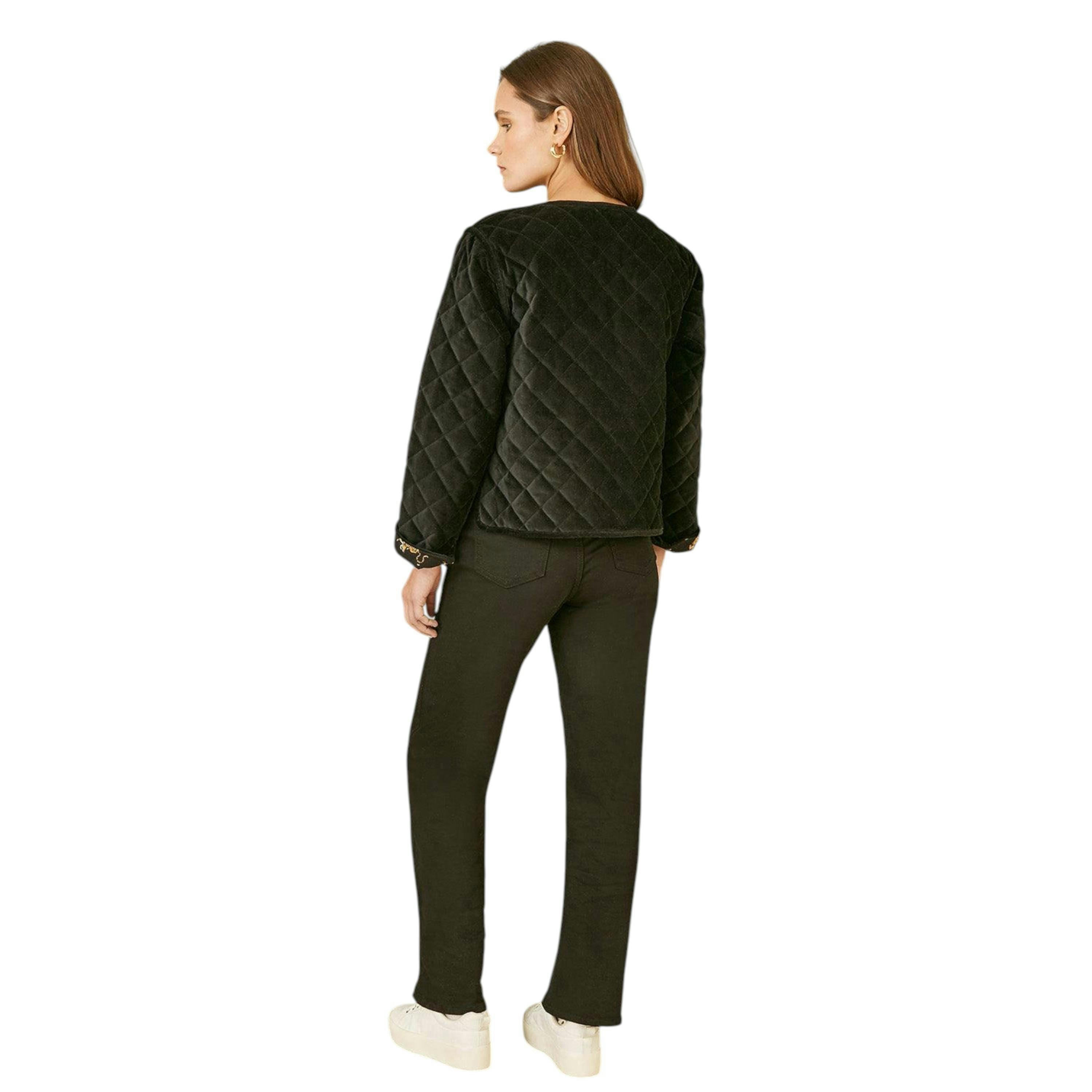 Yumi Black Velvet Quilted Jacket With Reversible Leopard Lining , view 3 of 5