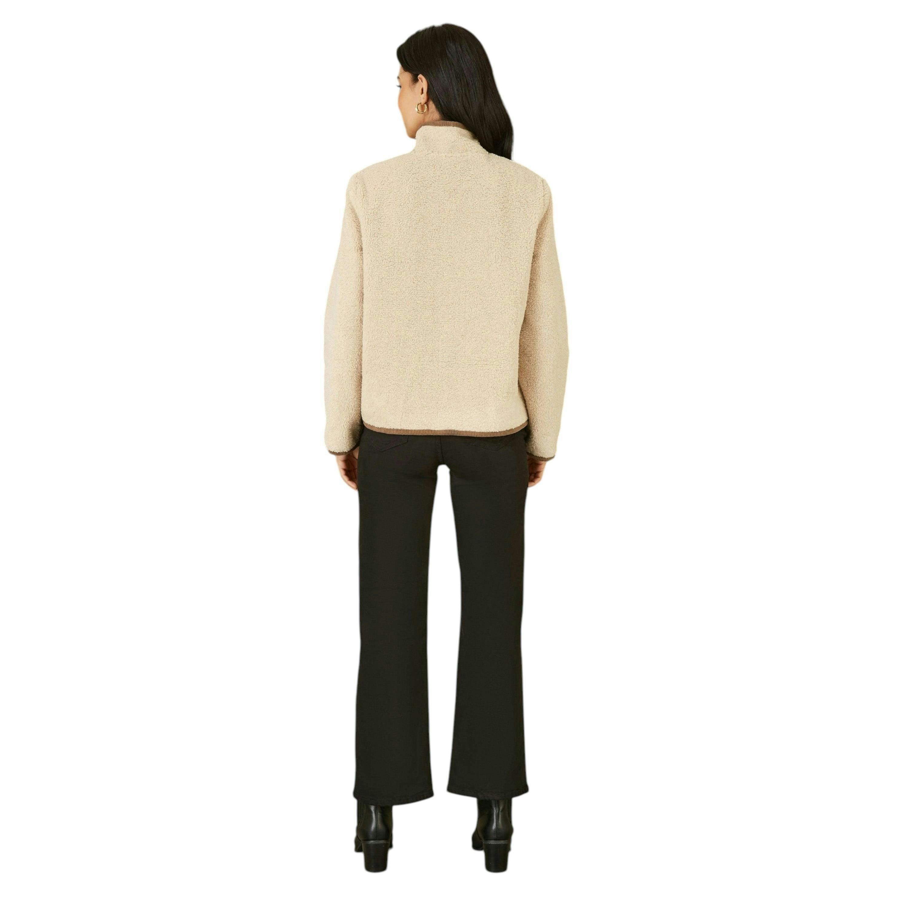 Yumi Cream Borg Jacket With Faux Leather Button Details , view 4 of 6