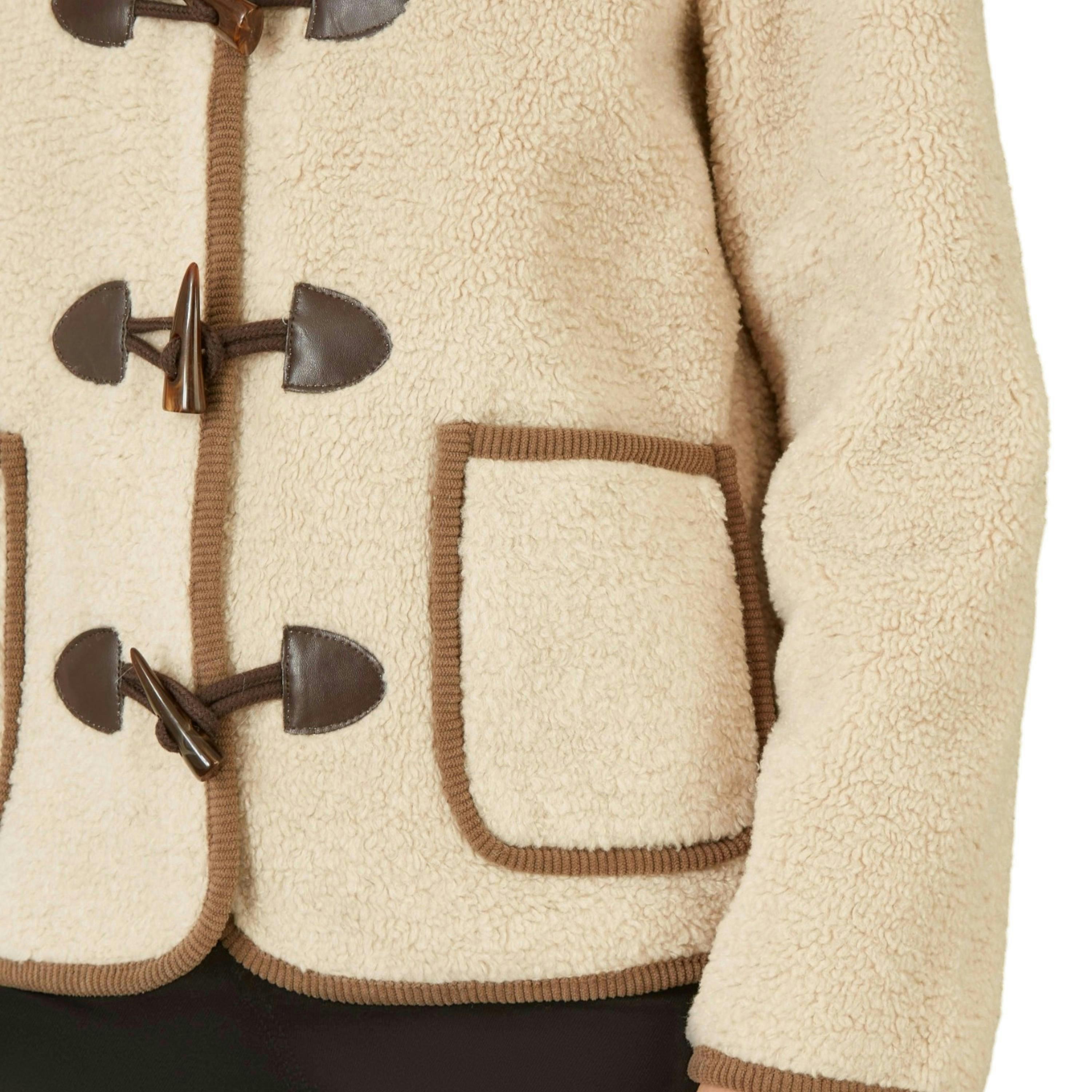 Yumi Cream Borg Jacket With Faux Leather Button Details , view 5 of 6