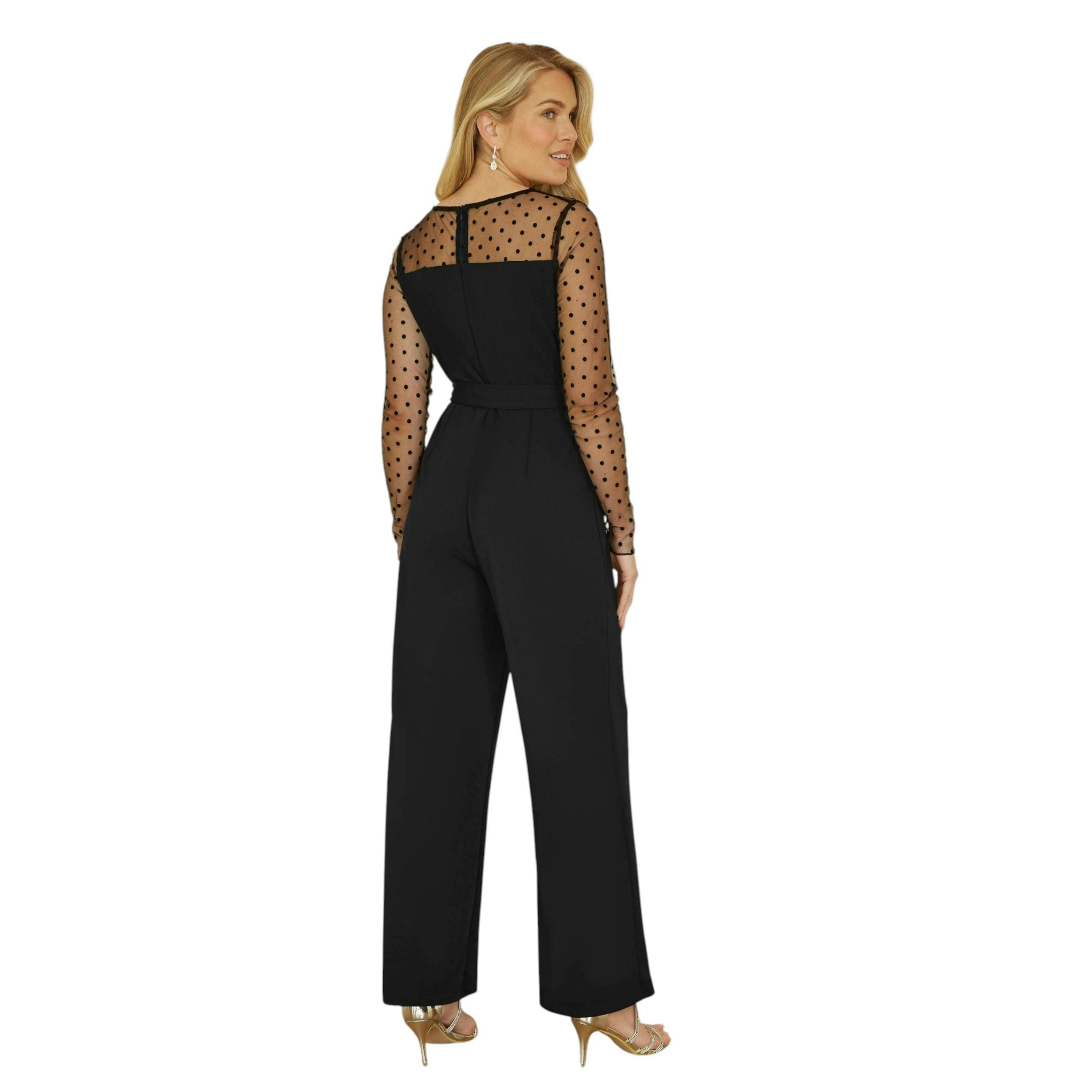 Yumi Black Spot Mesh Stretch Jumpsuit , view 2 of 3