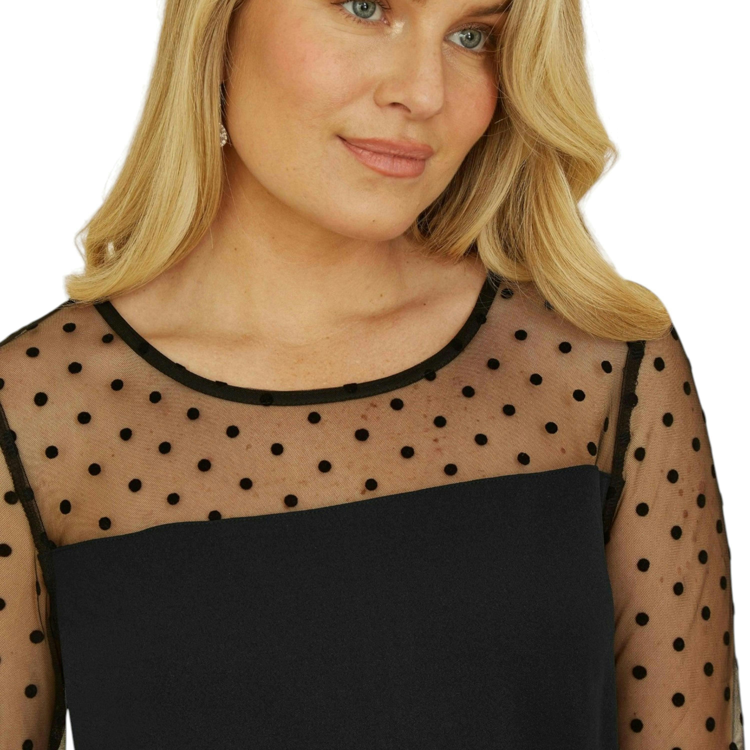 Yumi Black Spot Mesh Stretch Jumpsuit , view 3 of 3