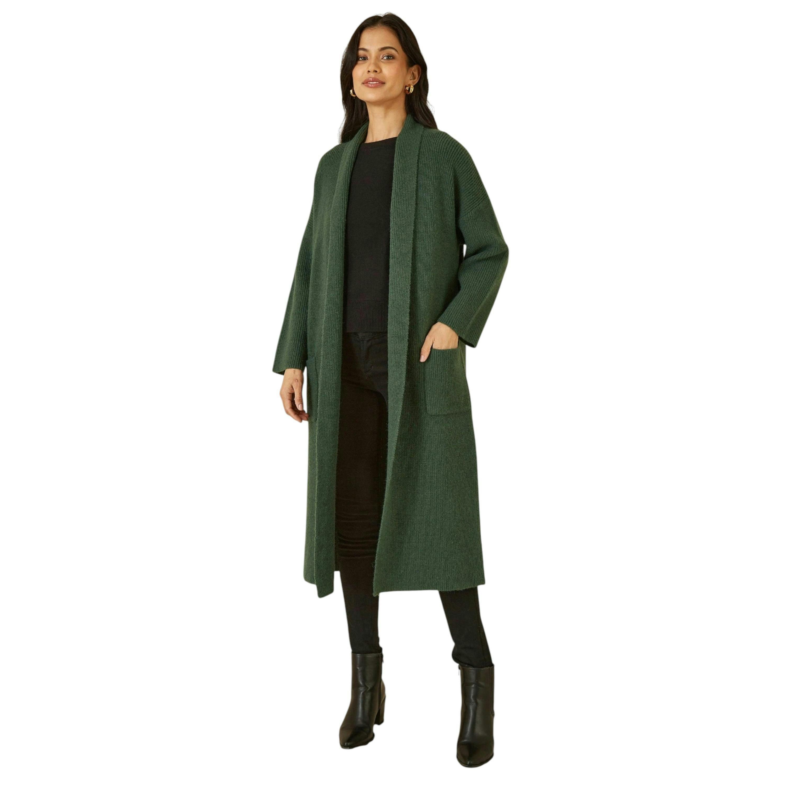 Yumi Green Knitted Maxi Cardigan With Pockets , view 2 of 5