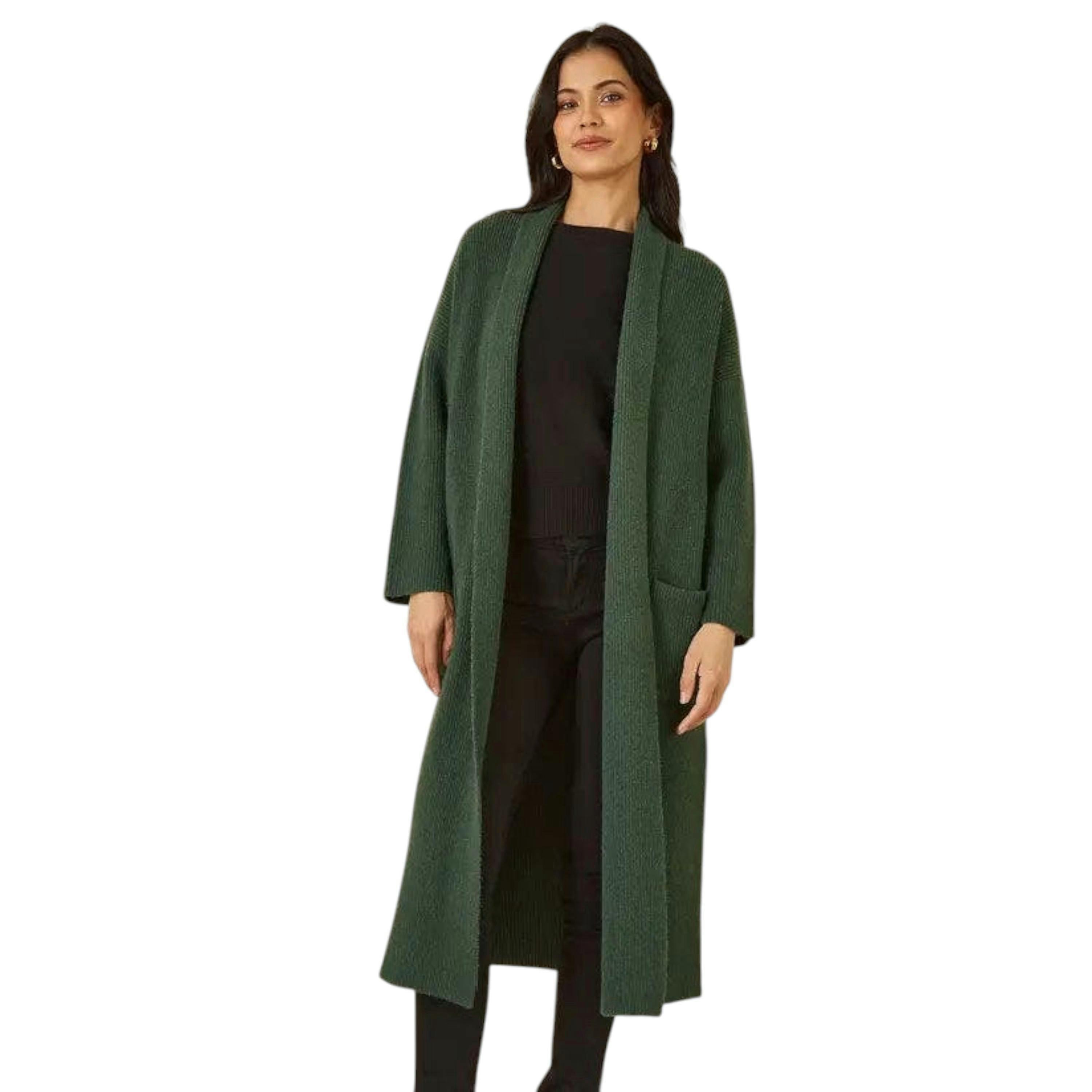 Yumi Green Knitted Maxi Cardigan With Pockets , view 4 of 5