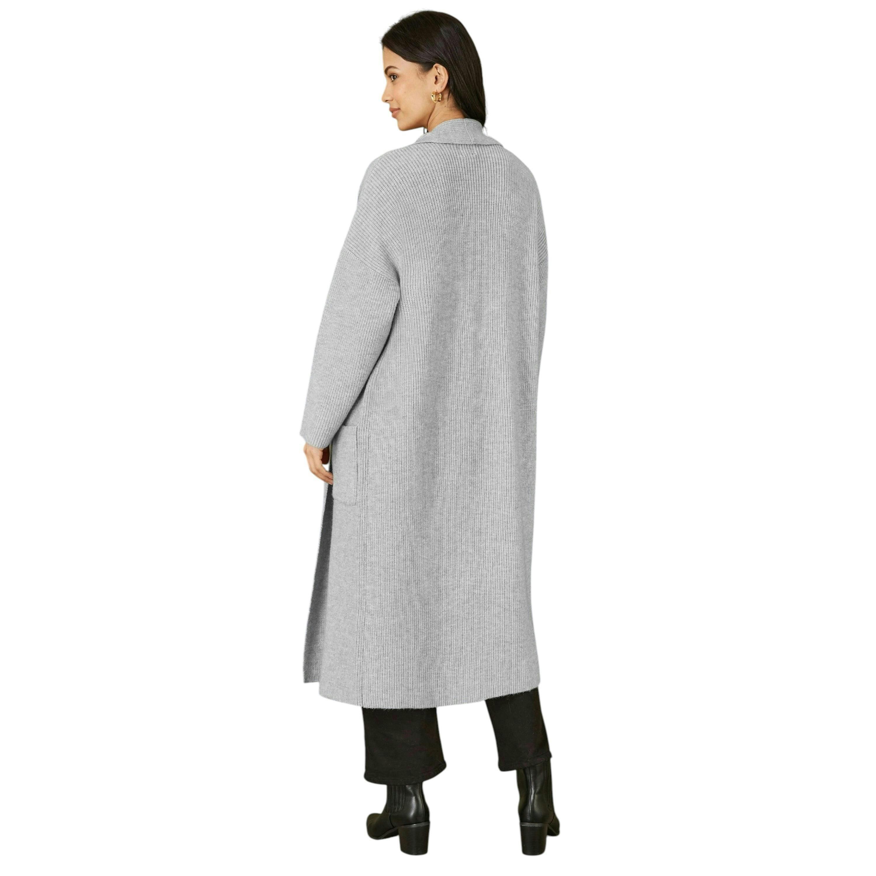 Yumi Grey Knitted Maxi Cardigan With Pockets , view 3 of 4