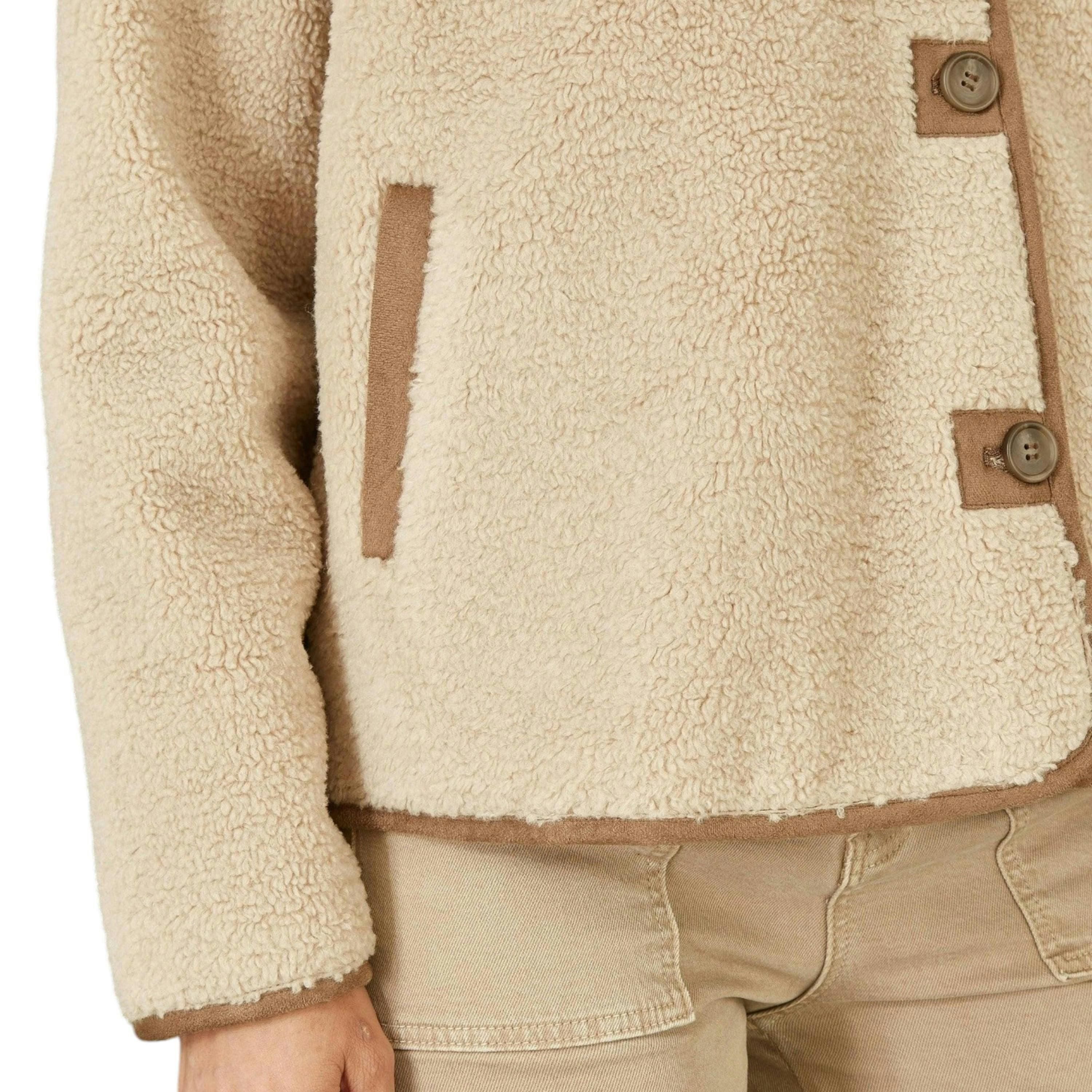 Yumi Cream Borg High Neck Jacket With Faux Leather Trims , view 3 of 4