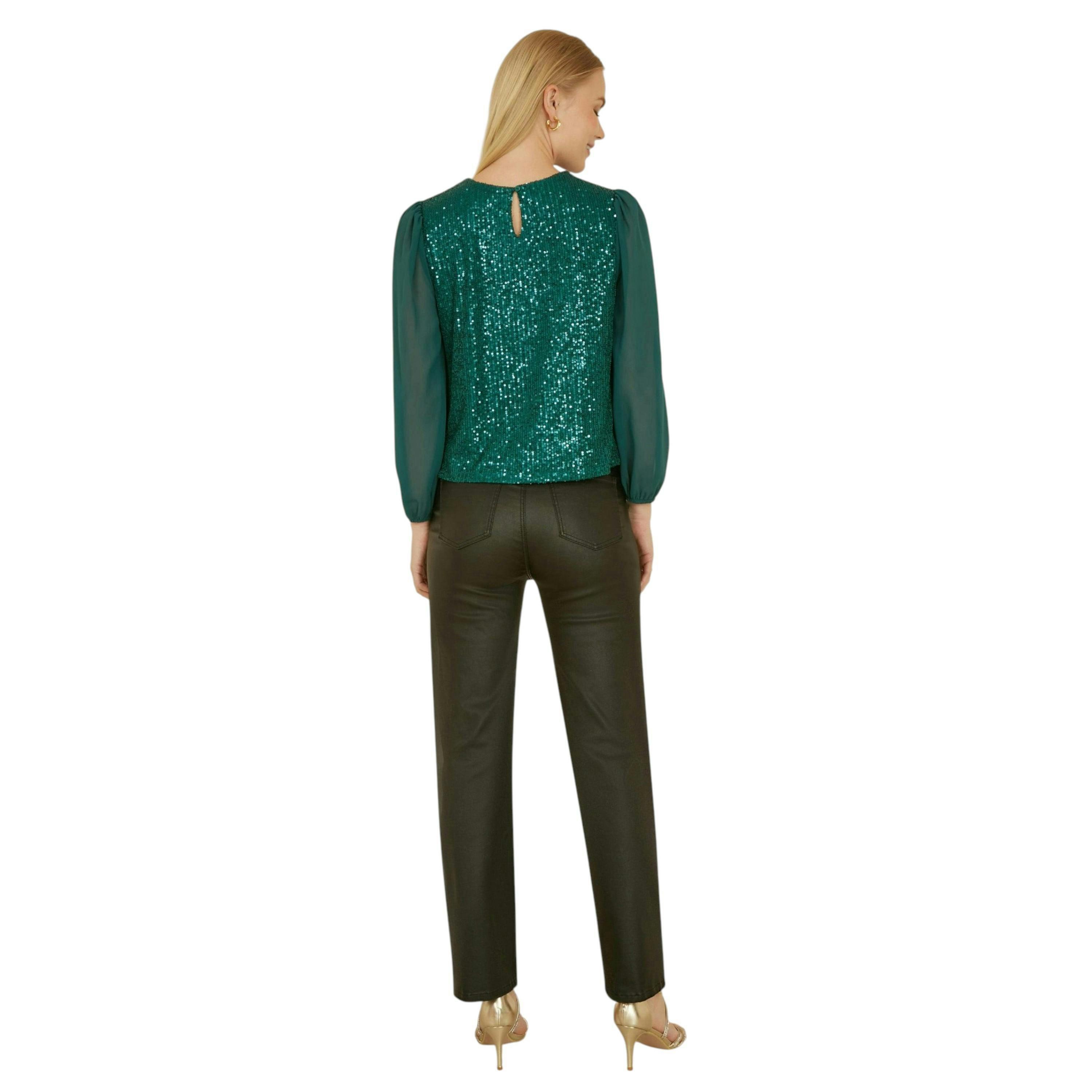 Yumi Green Sequin Top With Sheer Sleeves , view 2 of 2