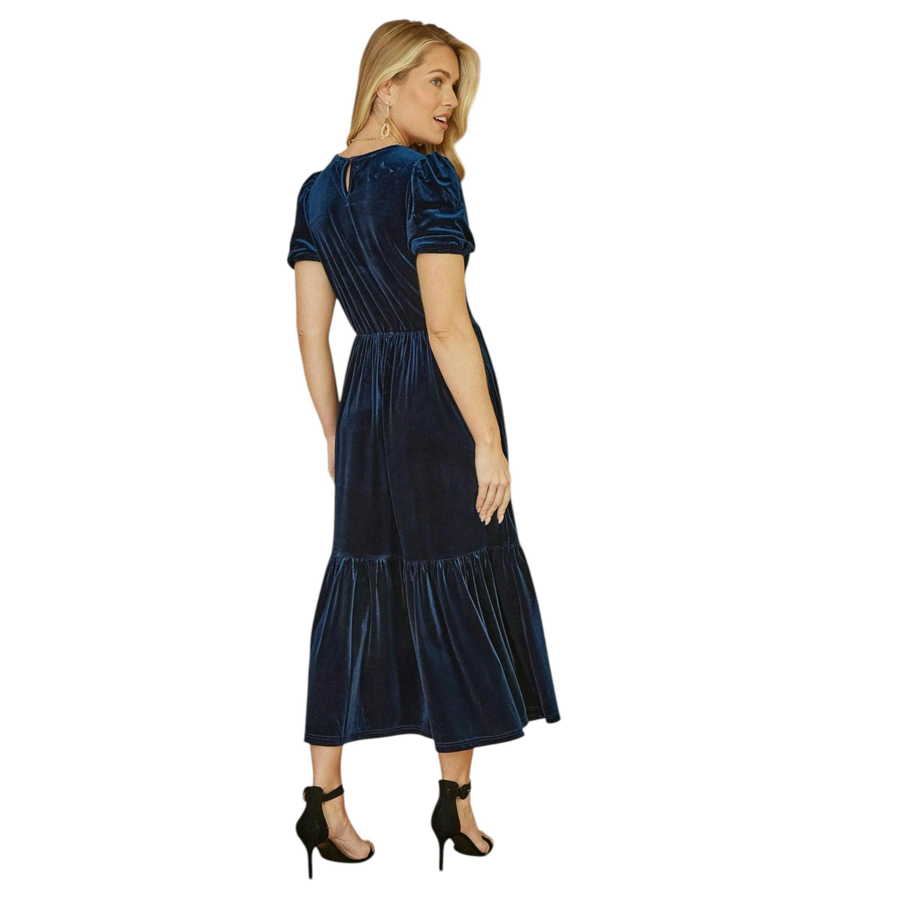 Yumi Navy Velvet Midi Dress , view 4 of 4