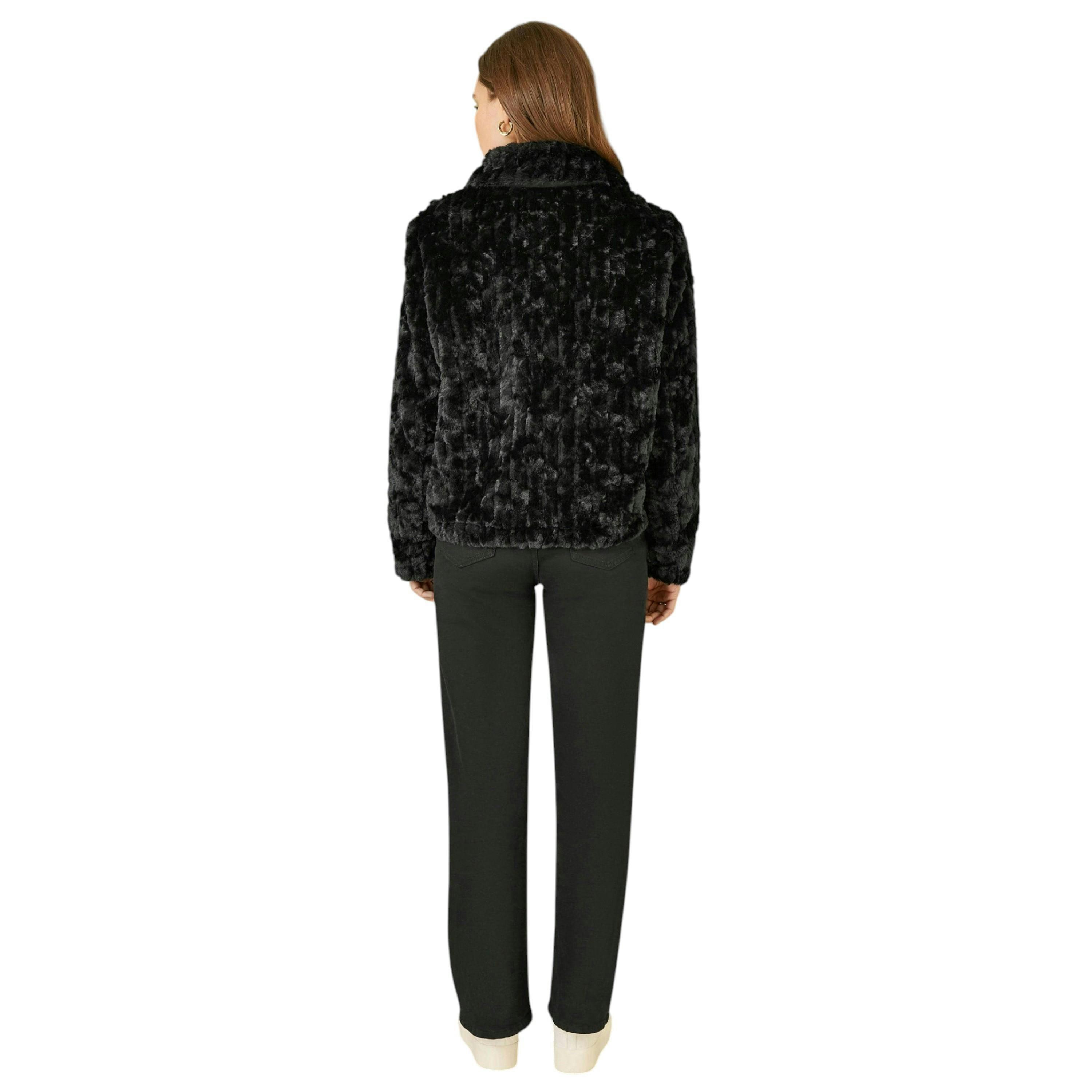Yumi Black Luxe Textured Faux Fur Jacket With Pockets , view 2 of 2