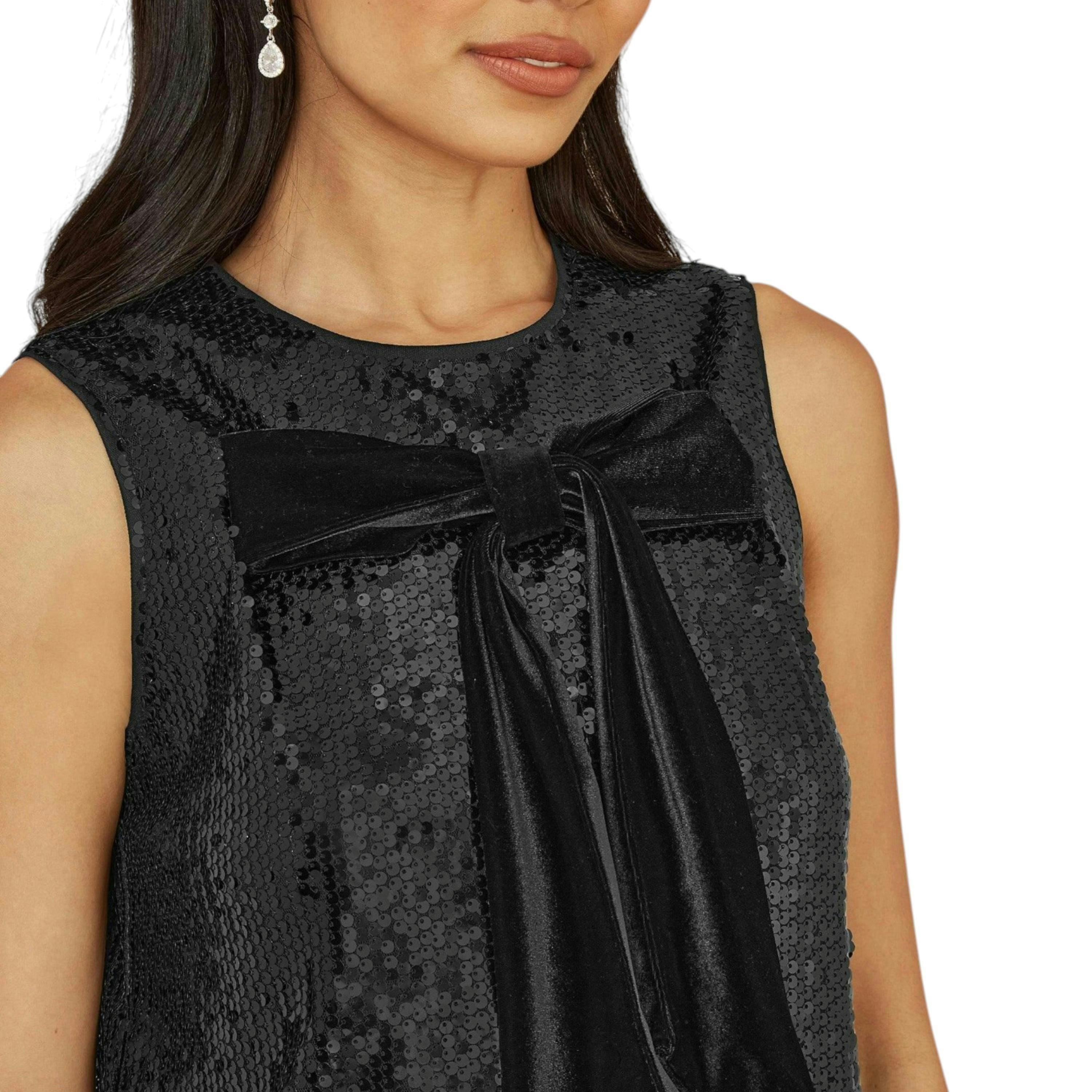 Yumi Black Sequin Bow Tunic Shift Dress , view 2 of 2