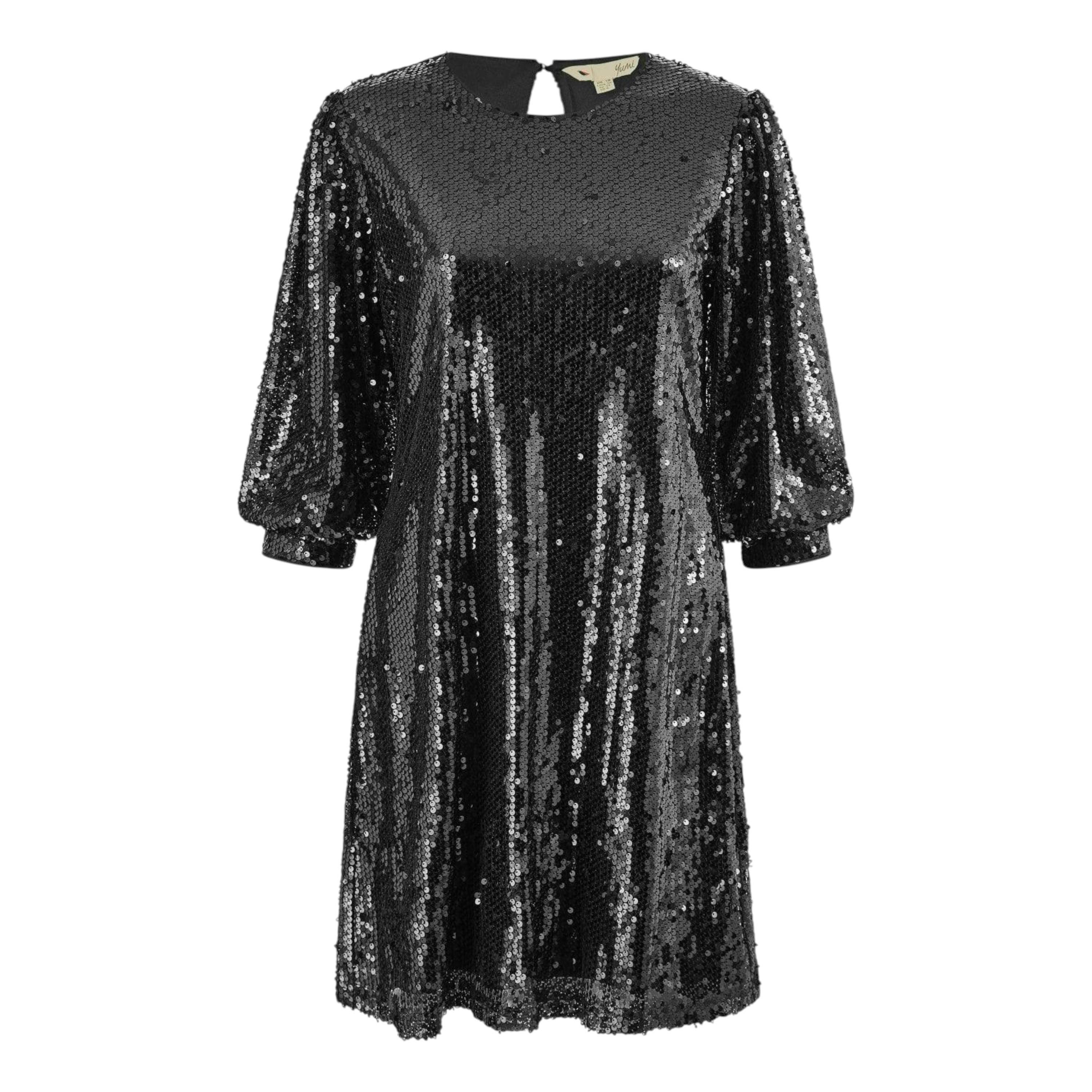Yumi Black Sequin Tunic Dress With Balloon Sleeves , view 4 of 5