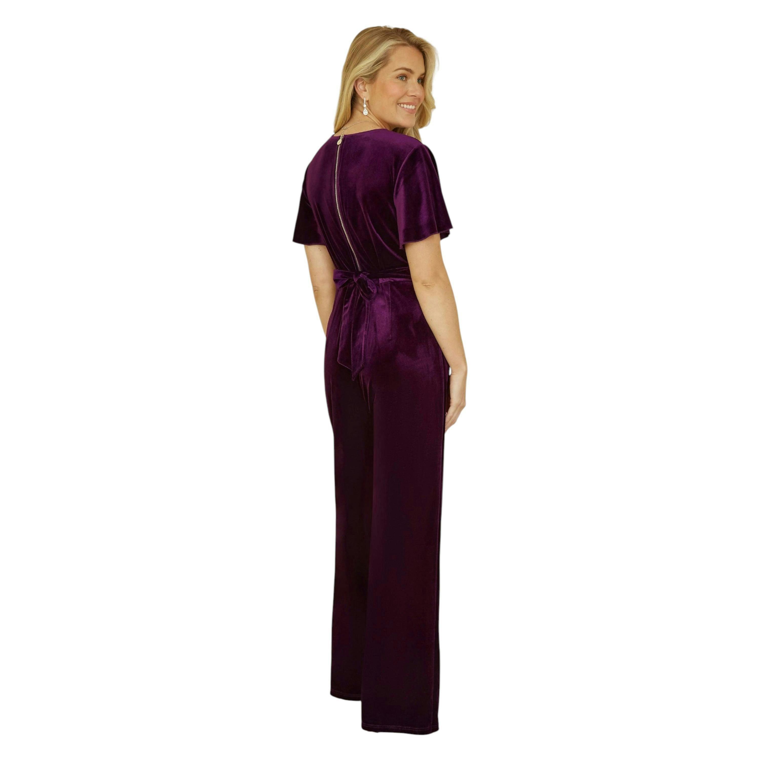 Yumi Purple Jumpsuit With Angel Sleeves , view 2 of 6