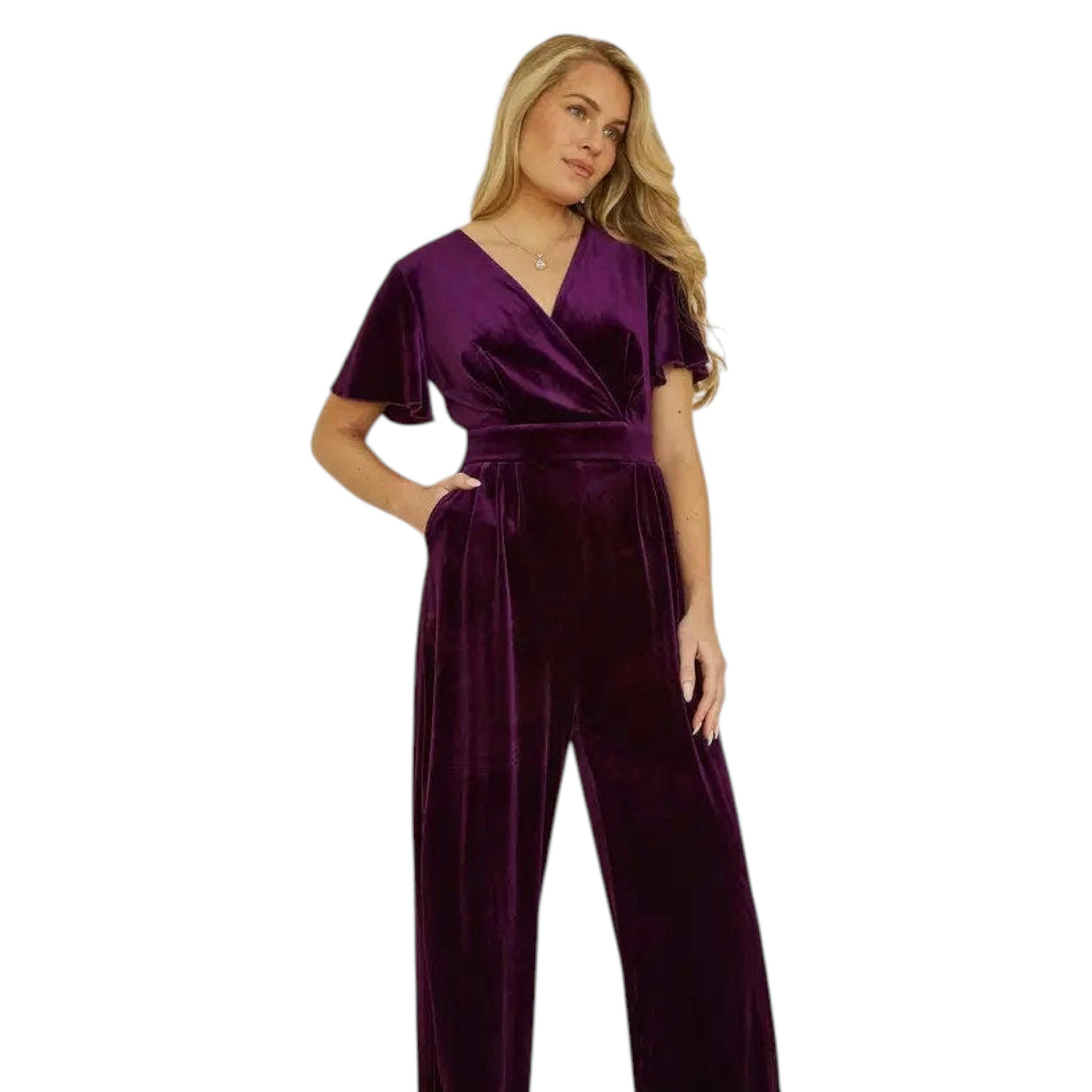 Yumi Purple Jumpsuit With Angel Sleeves , view 4 of 6