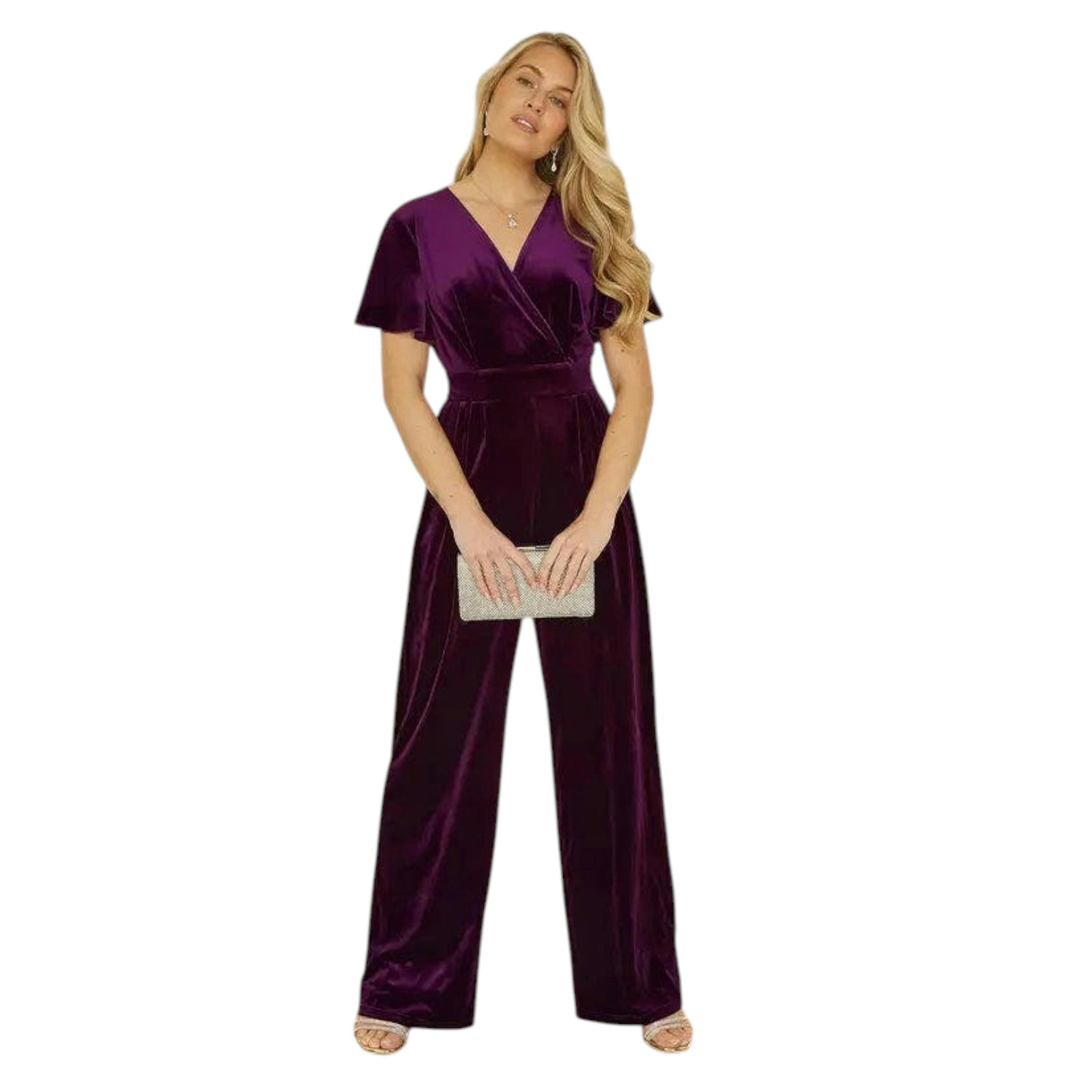 Yumi Purple Jumpsuit With Angel Sleeves , view 6 of 6