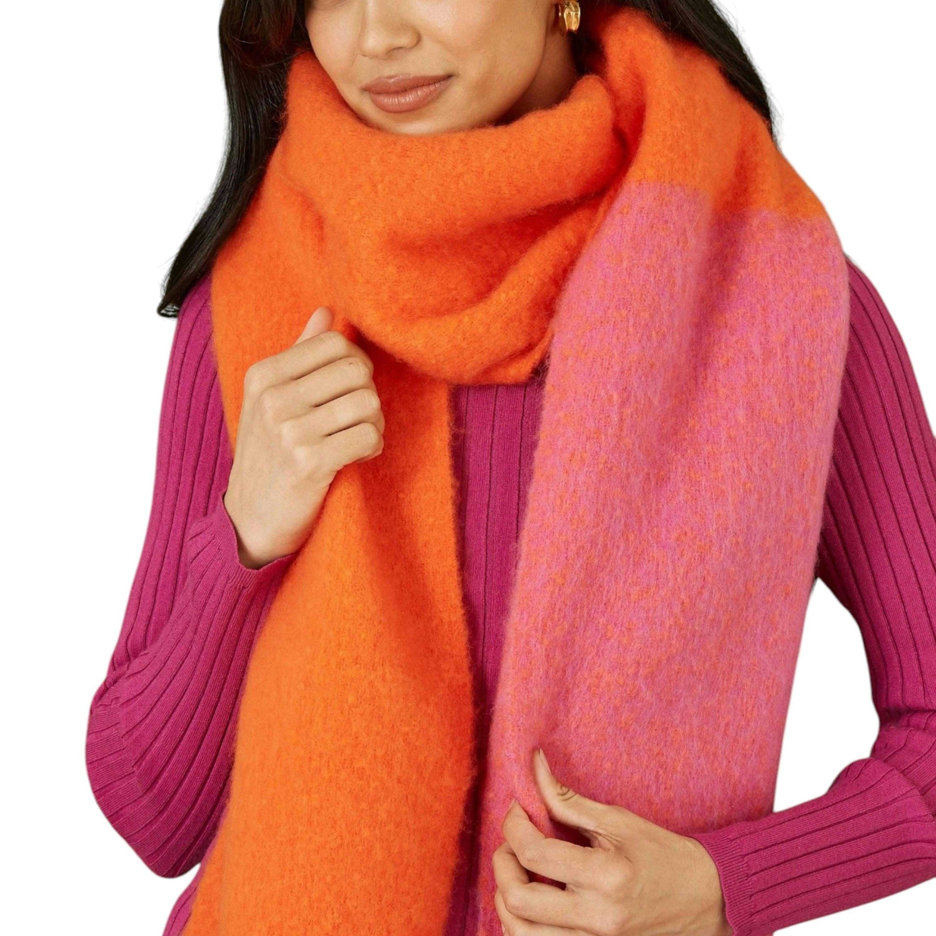 Yumi Pink And Orange Colour Block Scarf , view 1 of 1