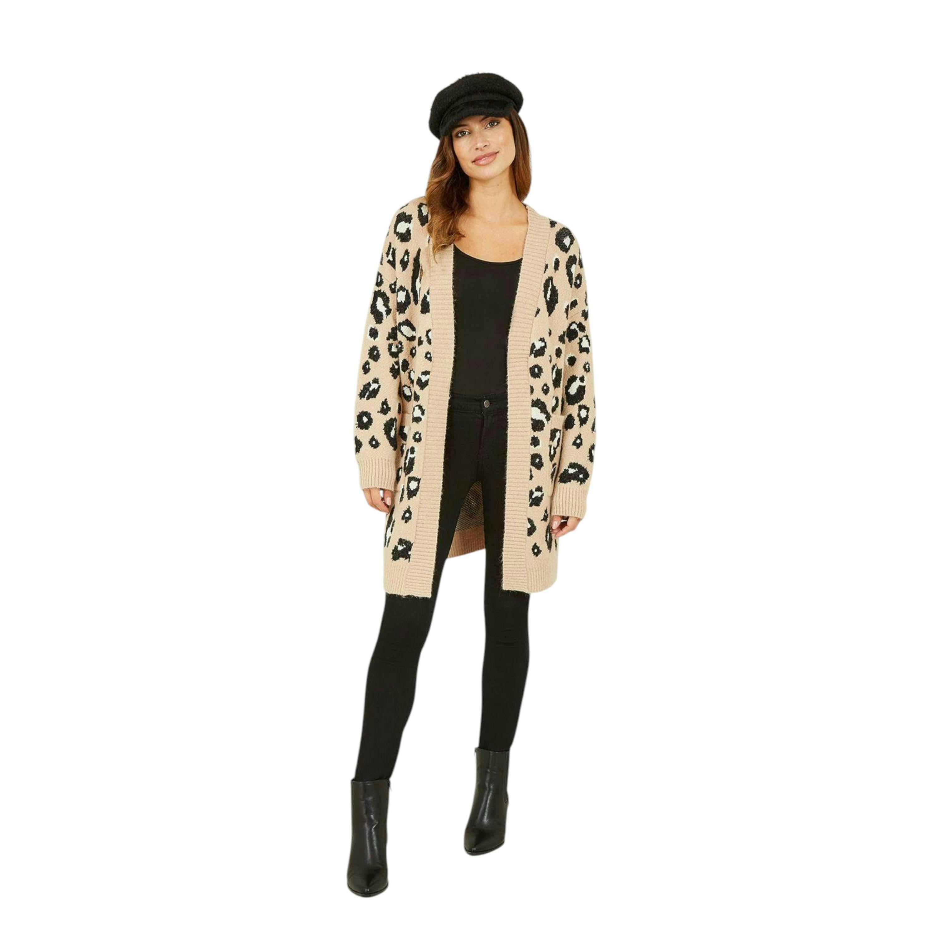 Yumi Beige Animal Intarsia Long Cardigan , view 2 of 3