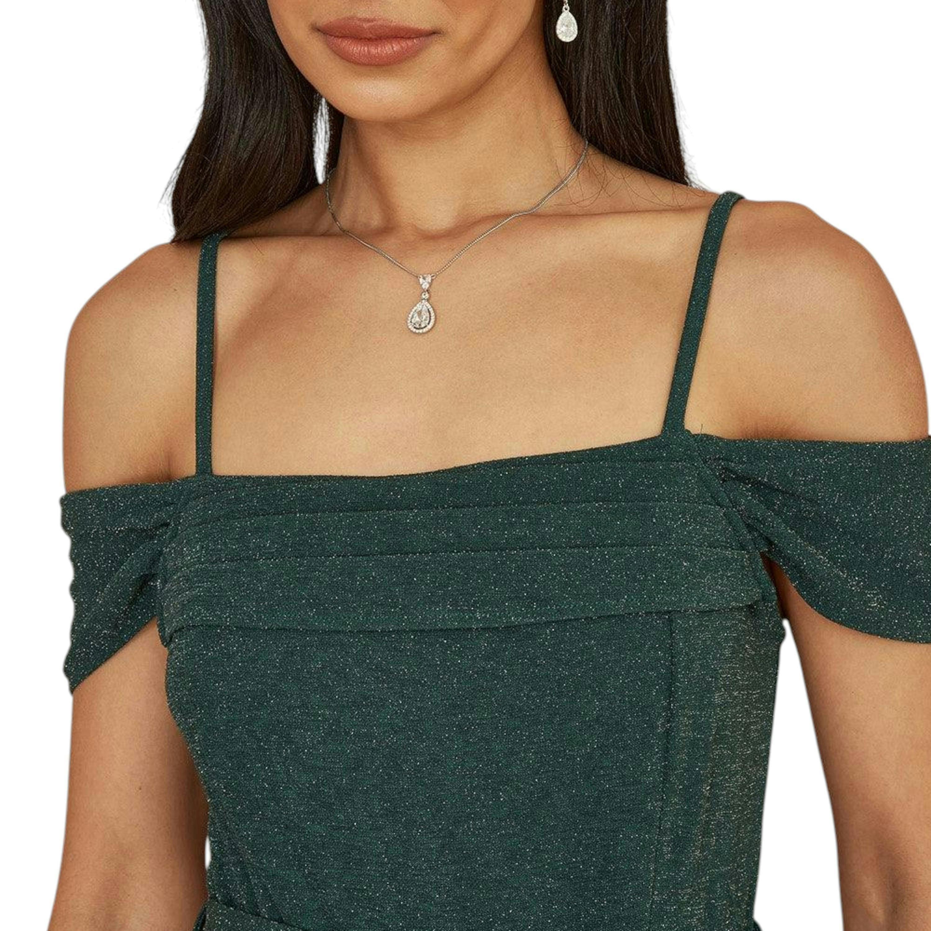 Yumi Green Sparkle Stretch Bardot Jumpsuit , view 3 of 5