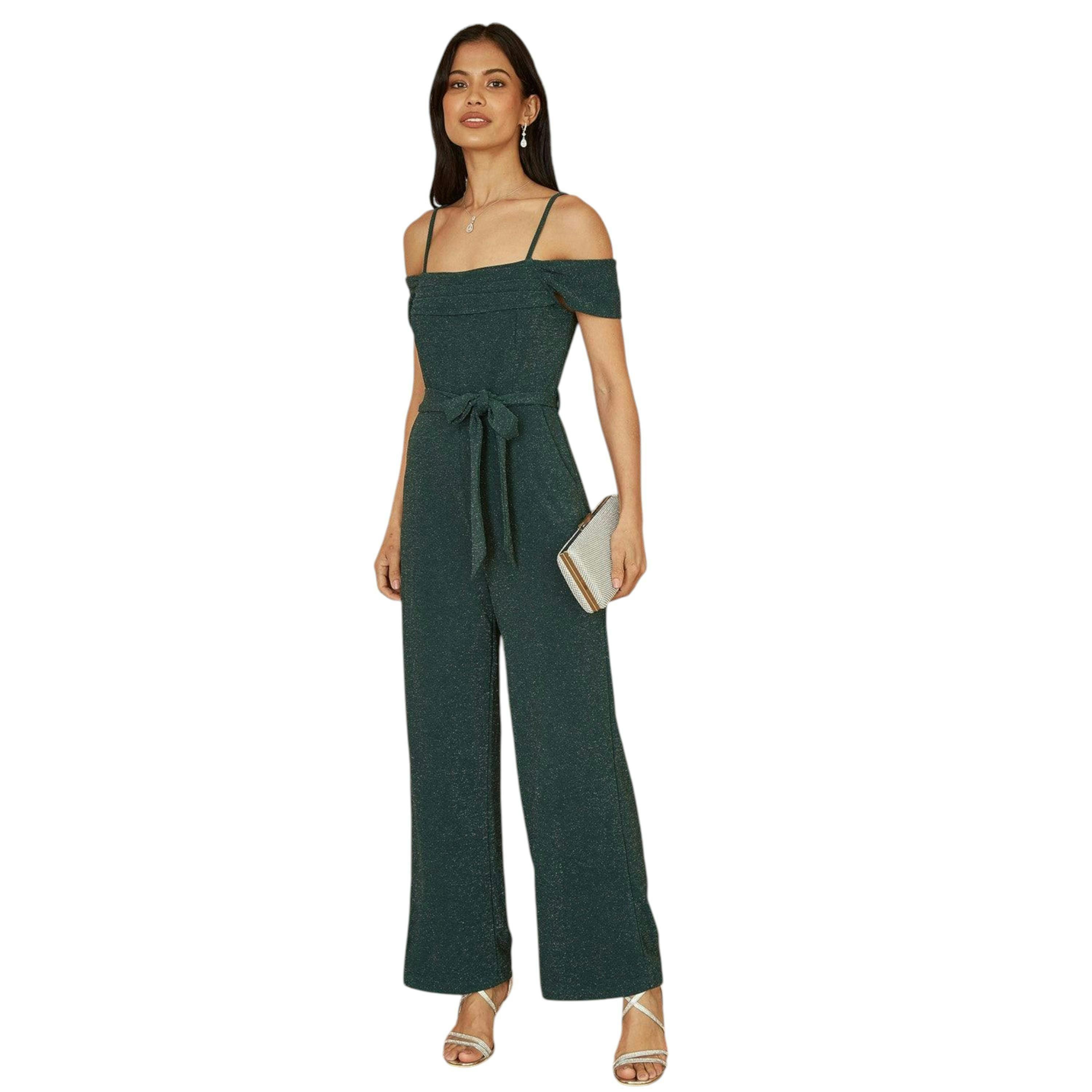 Yumi Green Sparkle Stretch Bardot Jumpsuit , view 4 of 5