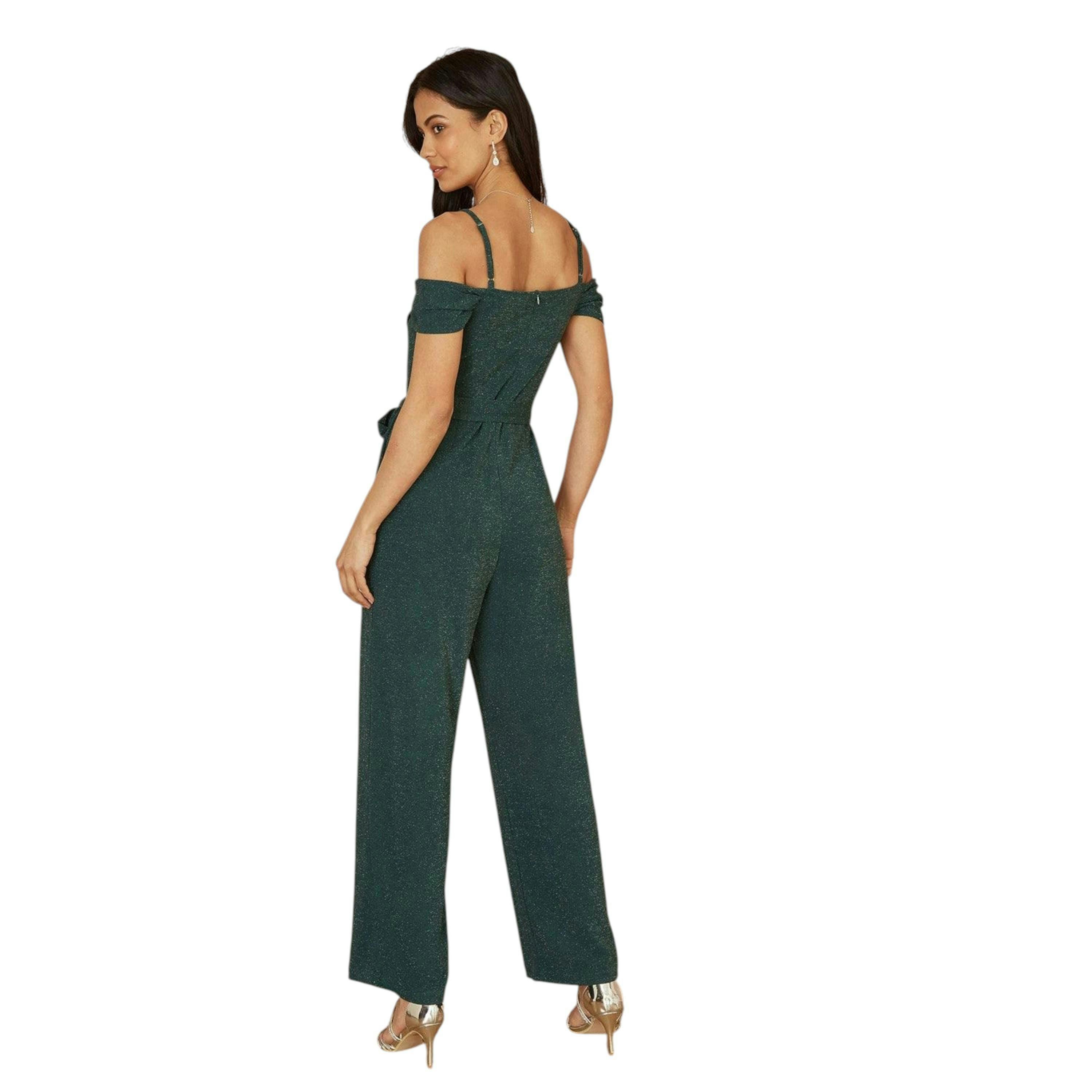 Yumi Green Sparkle Stretch Bardot Jumpsuit , view 5 of 5