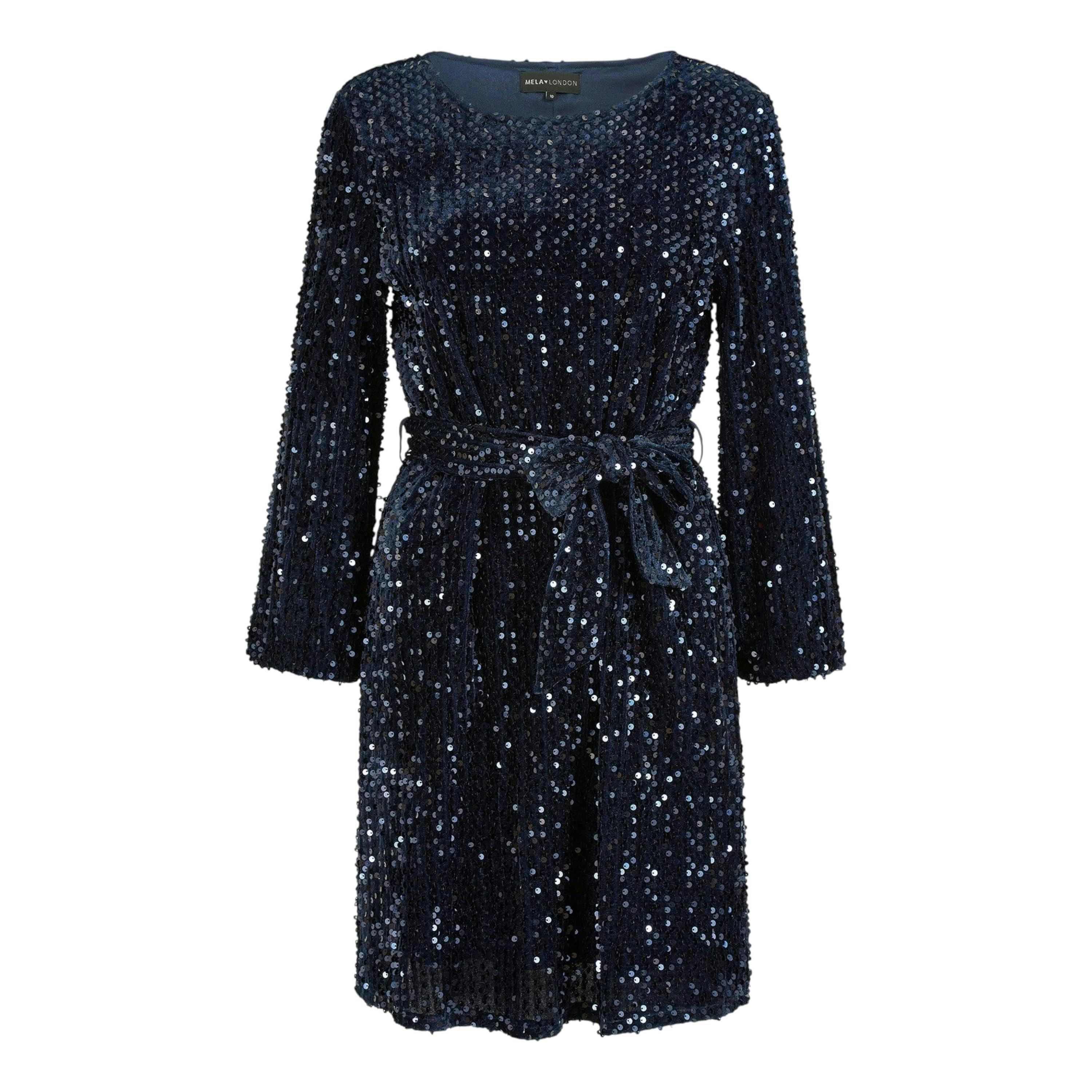 Mela Navy Sequin Smock Dress , view 2 of 3