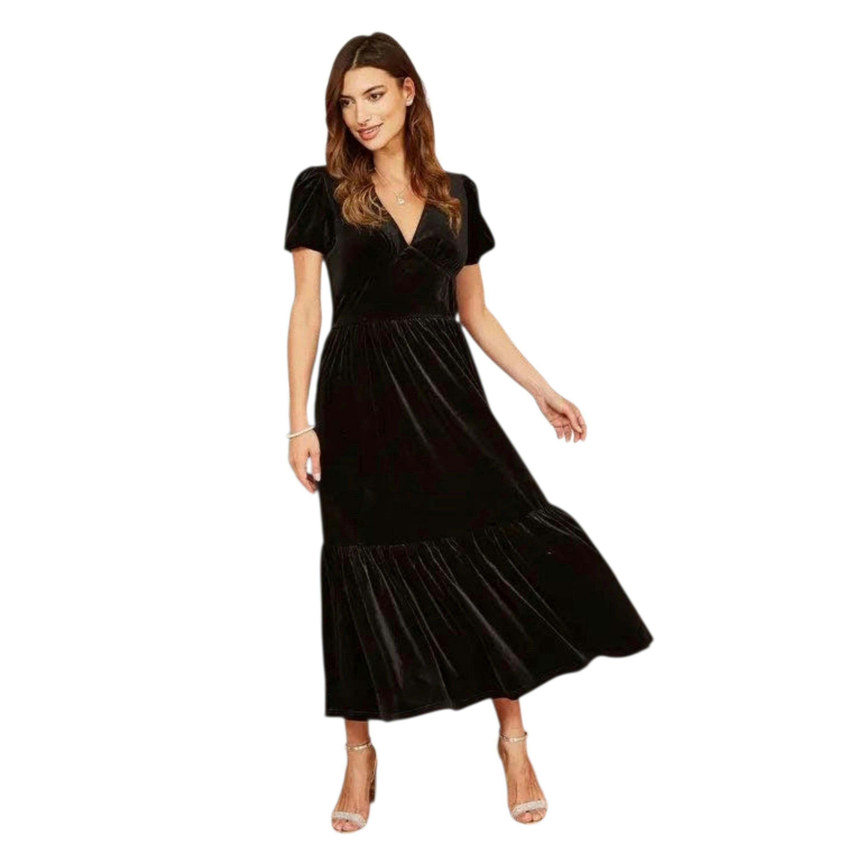 Yumi Black Velvet Midi Dress , view 2 of 5