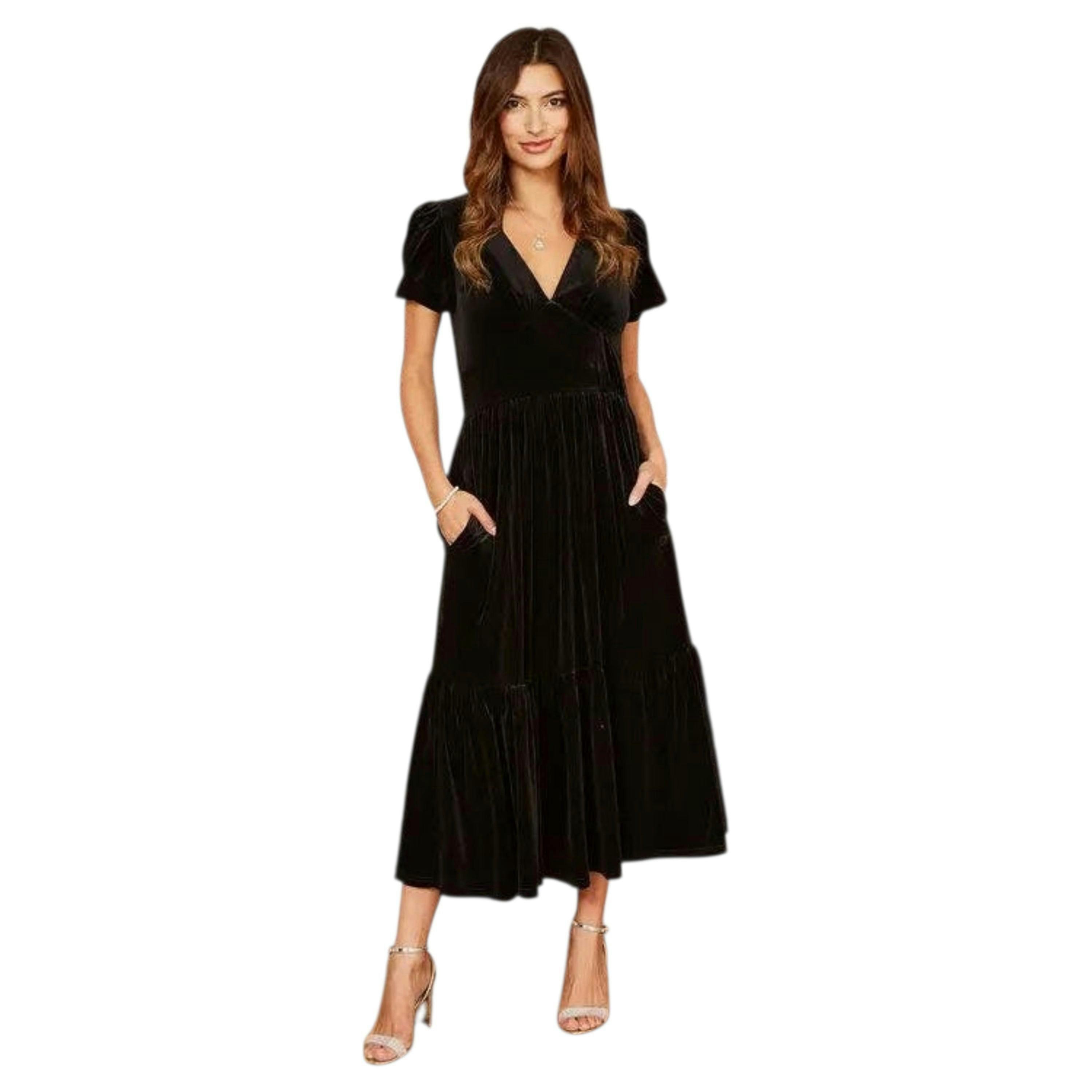 Yumi Black Velvet Midi Dress , view 3 of 5