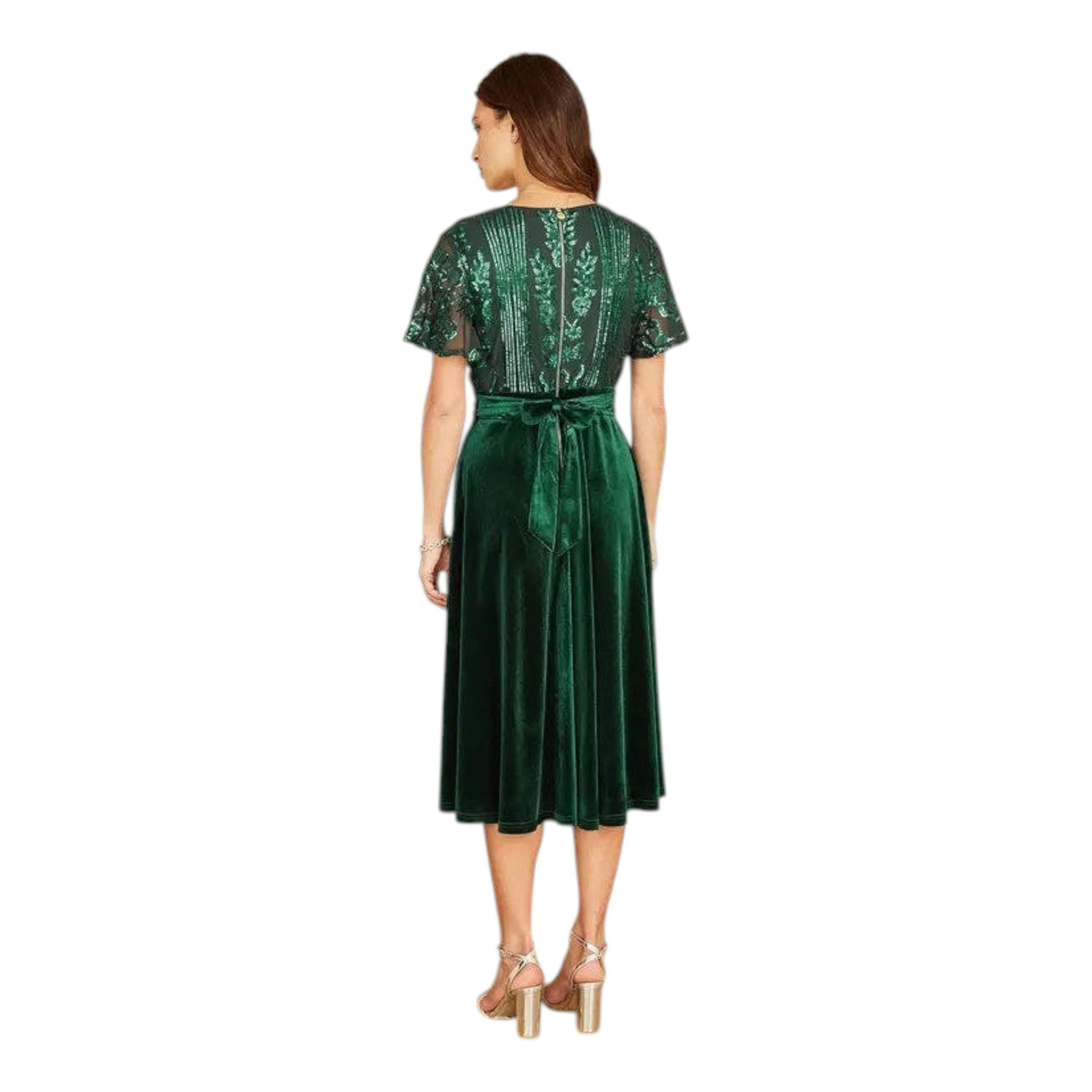 Yumi Green Embellished Velvet Wrap Skater Midi Dress , view 2 of 4