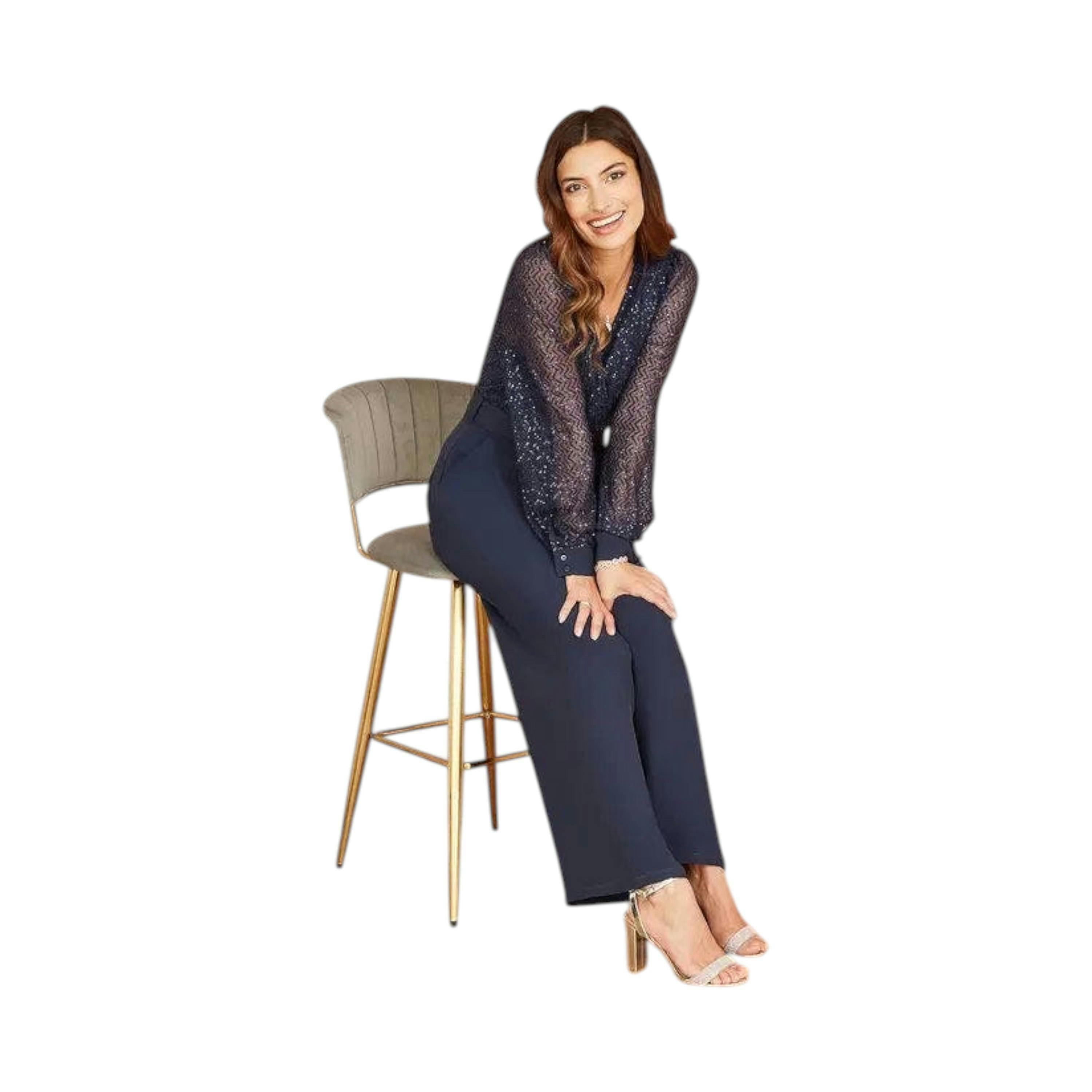 Yumi Navy Sequin Jumpsuit With Long Sleeves , view 3 of 5