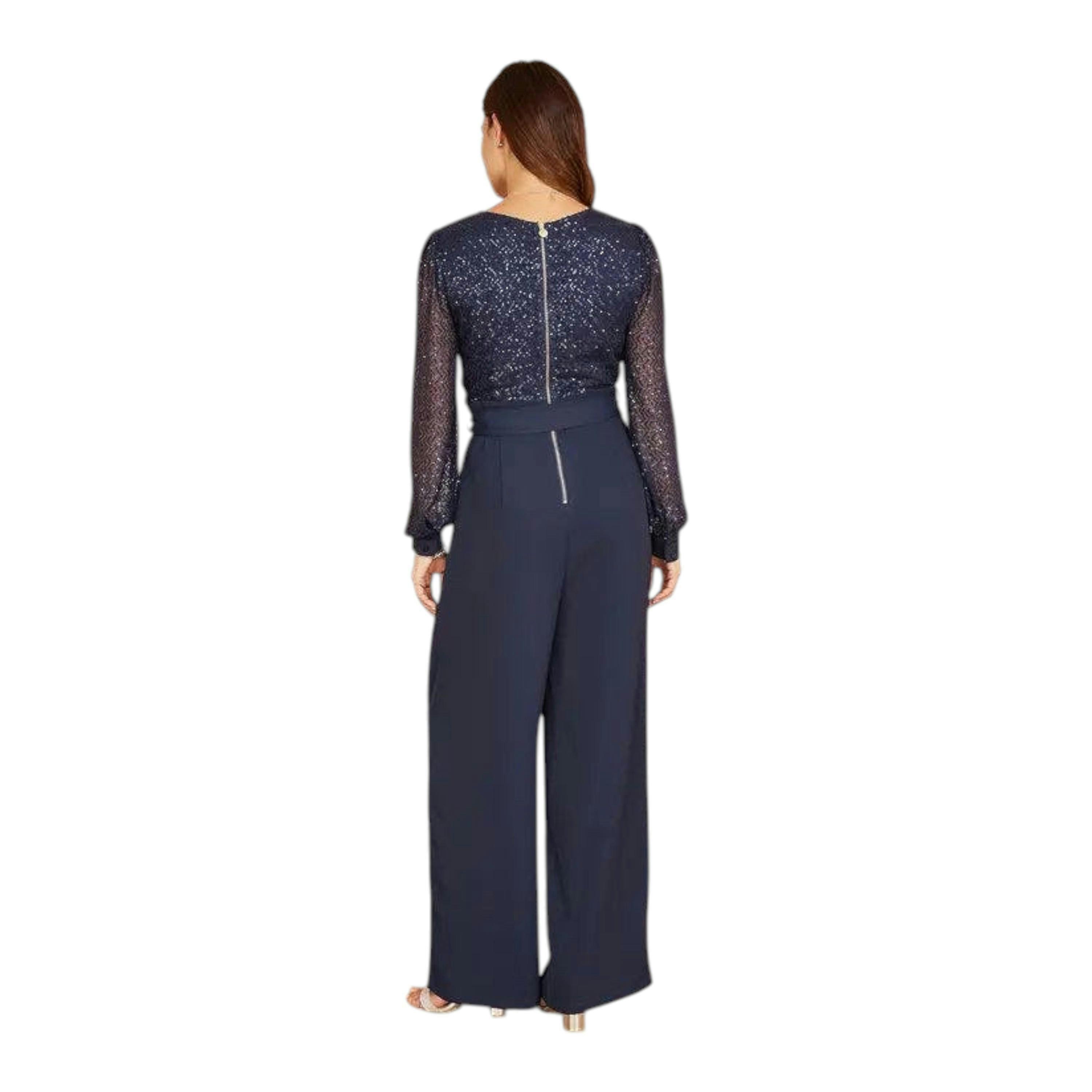 Yumi Navy Sequin Jumpsuit With Long Sleeves , view 4 of 5