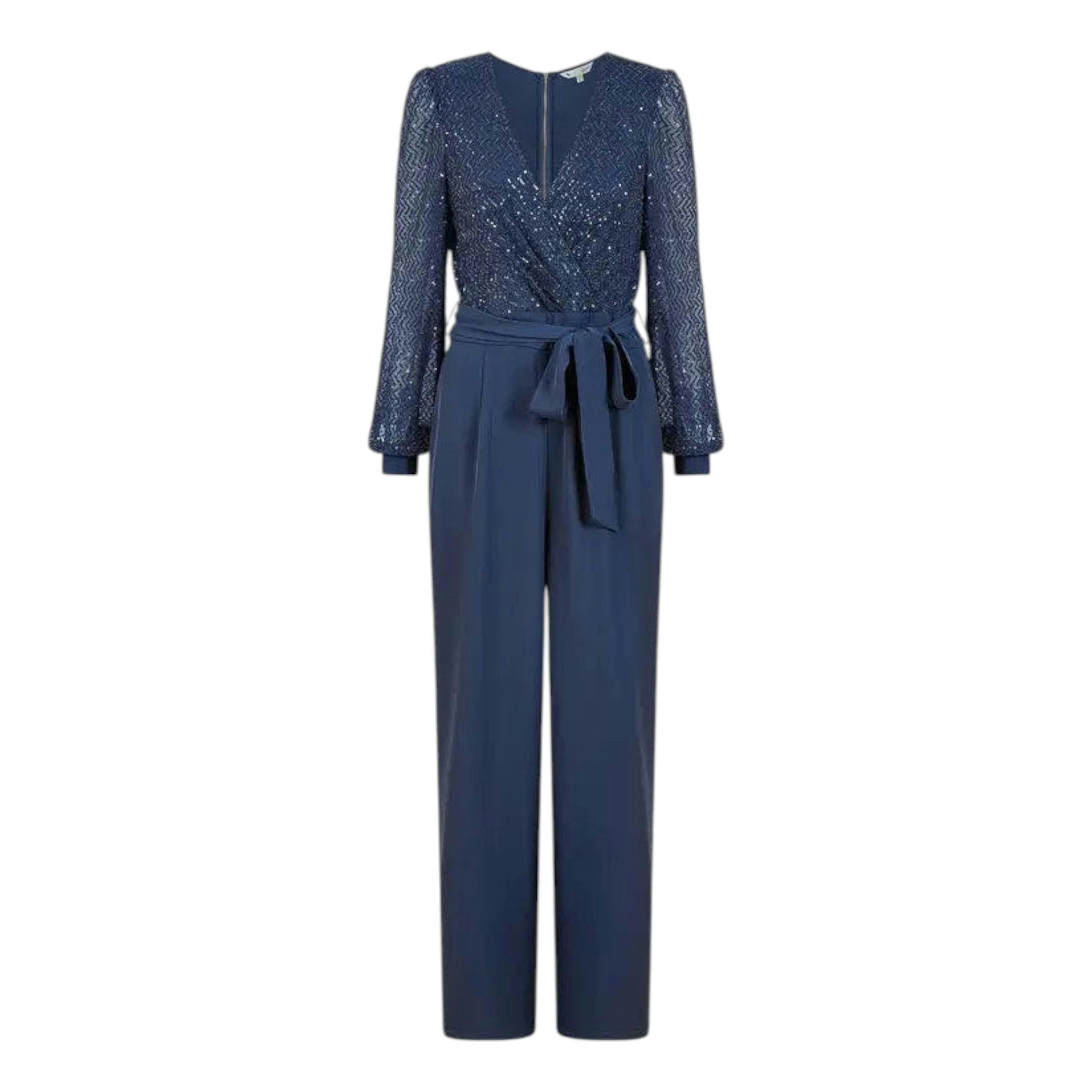 Yumi Navy Sequin Jumpsuit With Long Sleeves , view 5 of 5
