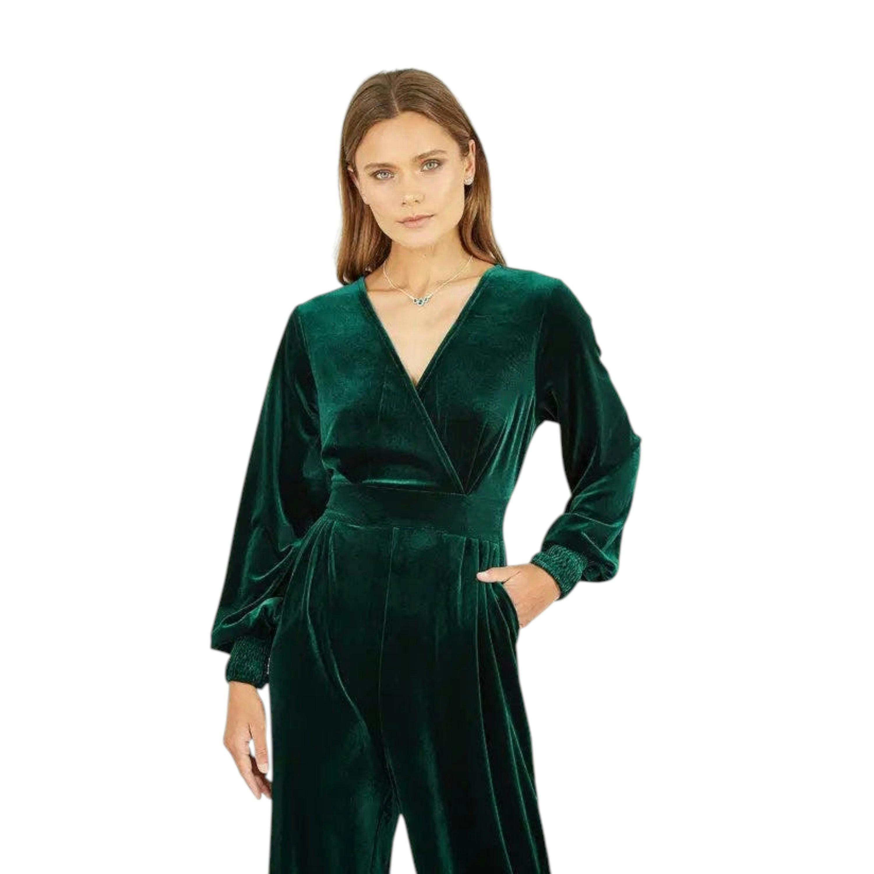 Yumi Green Velvet Long Sleeve Jumpsuit , view 2 of 4