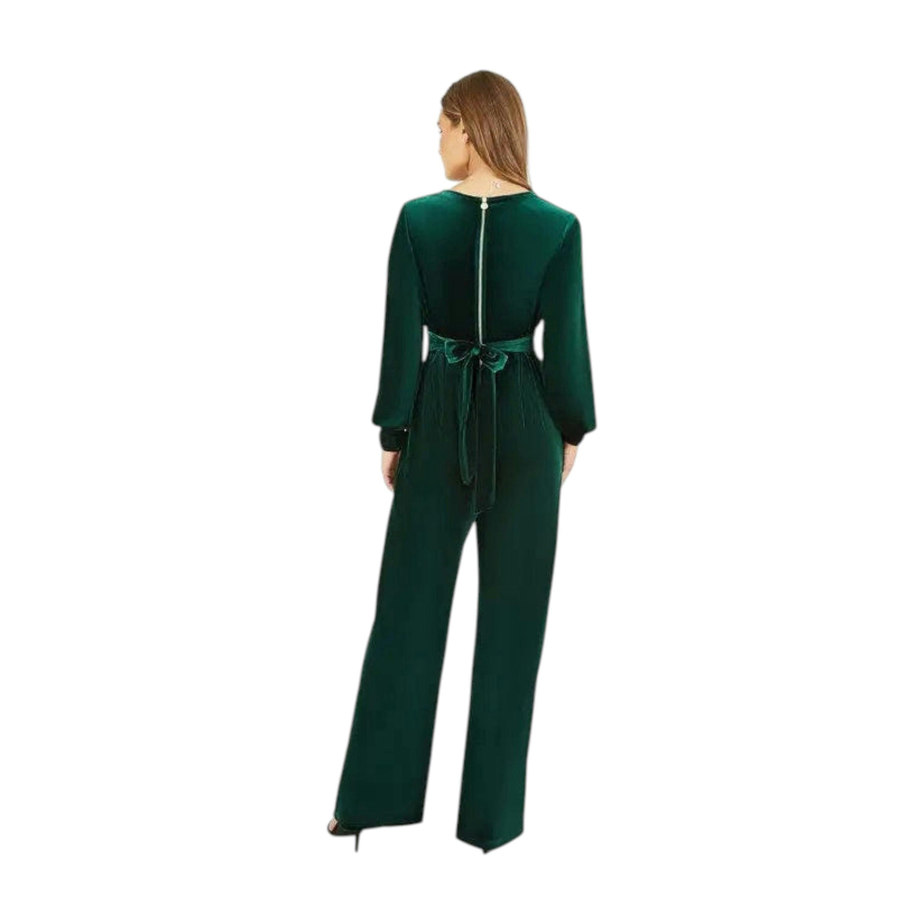 Yumi Green Velvet Long Sleeve Jumpsuit , view 3 of 4
