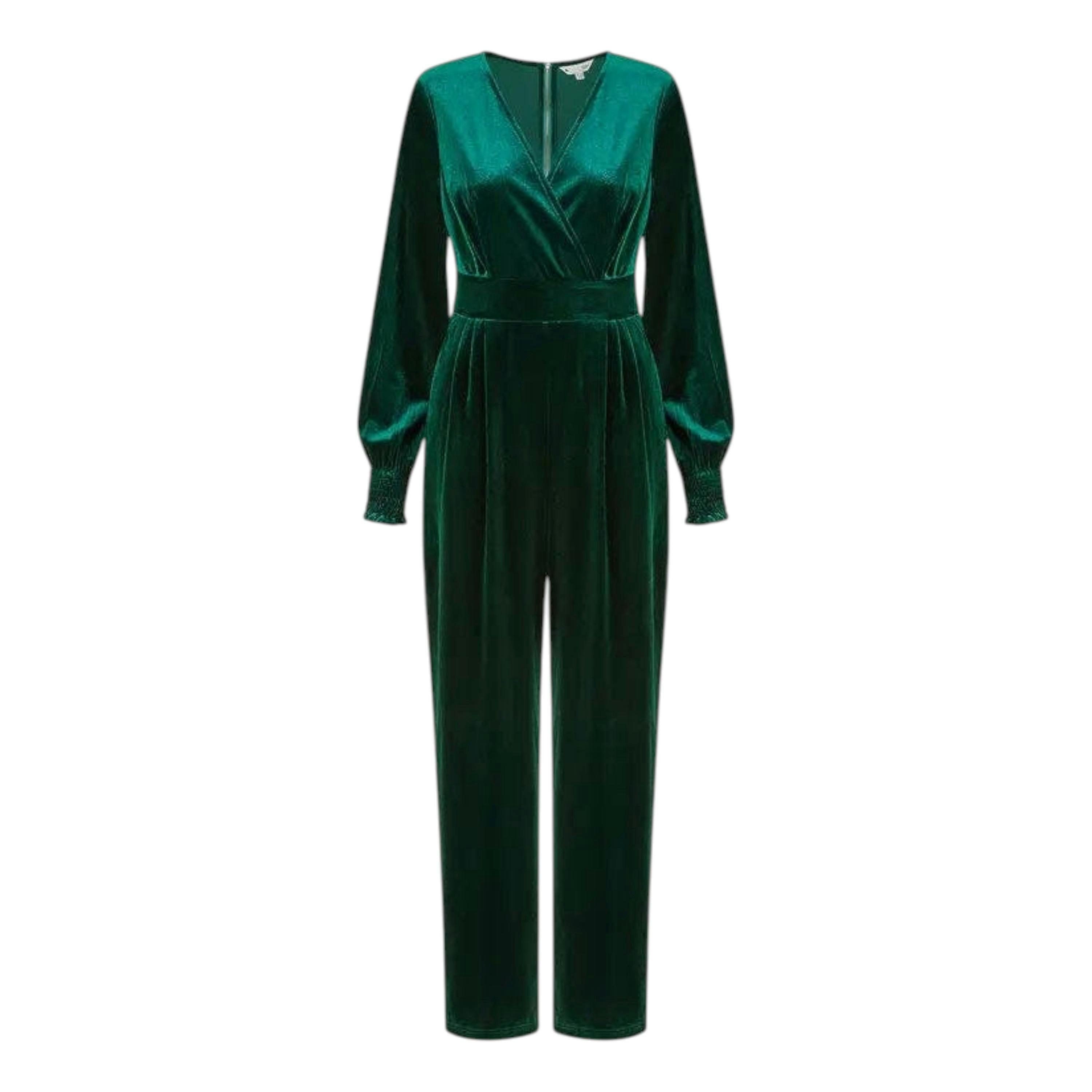 Yumi Green Velvet Long Sleeve Jumpsuit , view 4 of 4