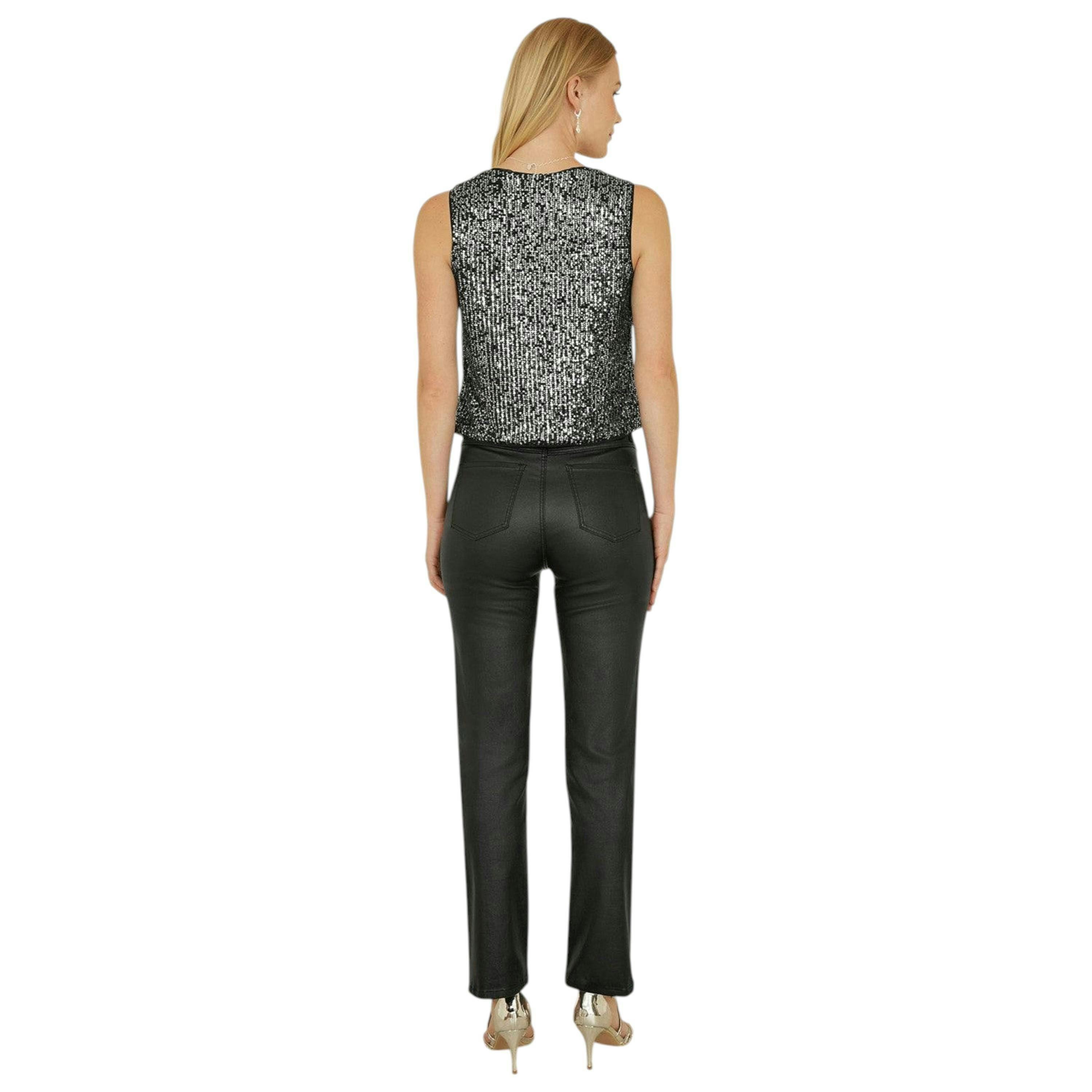 Yumi Black Sequin Tie Front Waistcoat , view 4 of 5