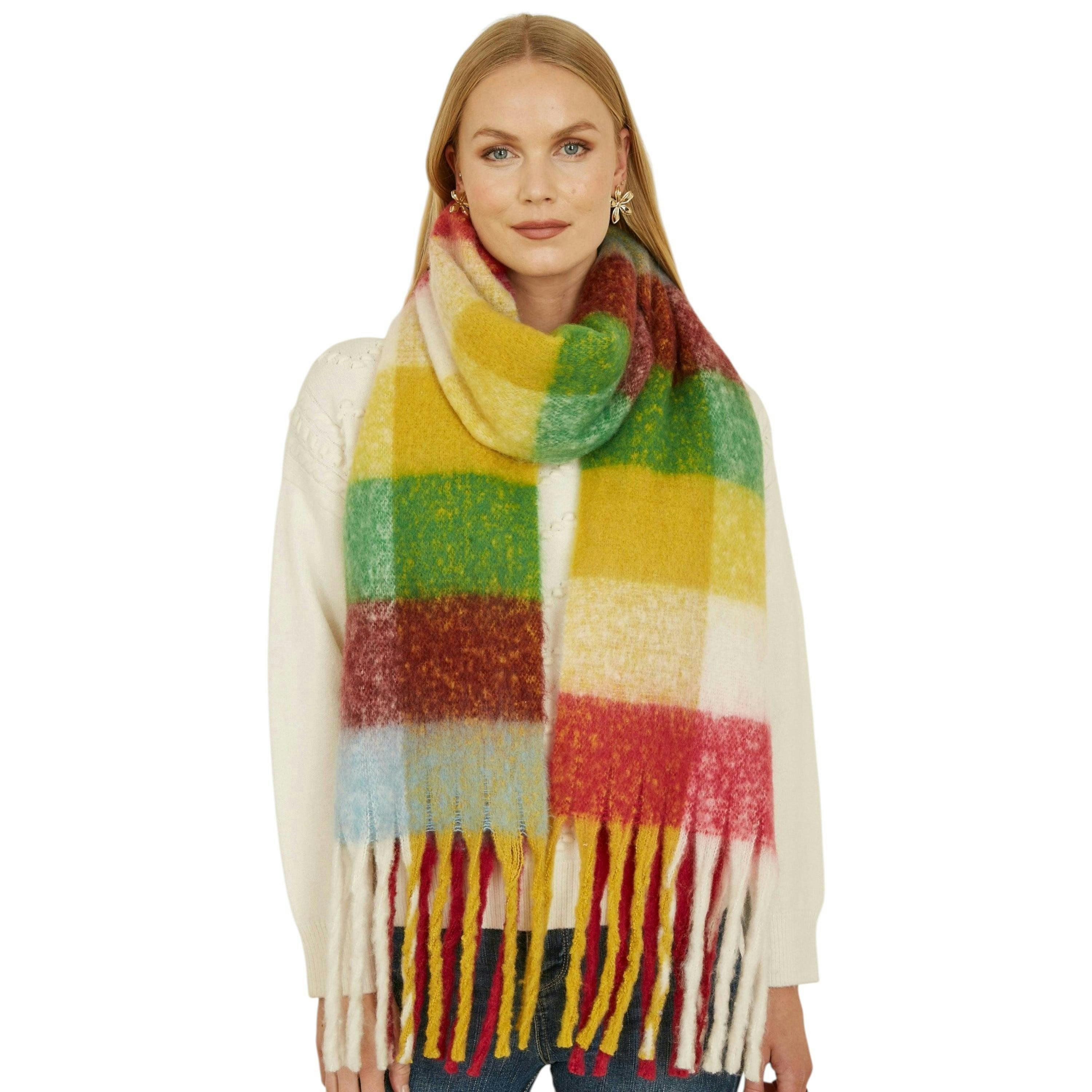 Yumi Multicolour Check Fluffy Scarf , view 1 of 1
