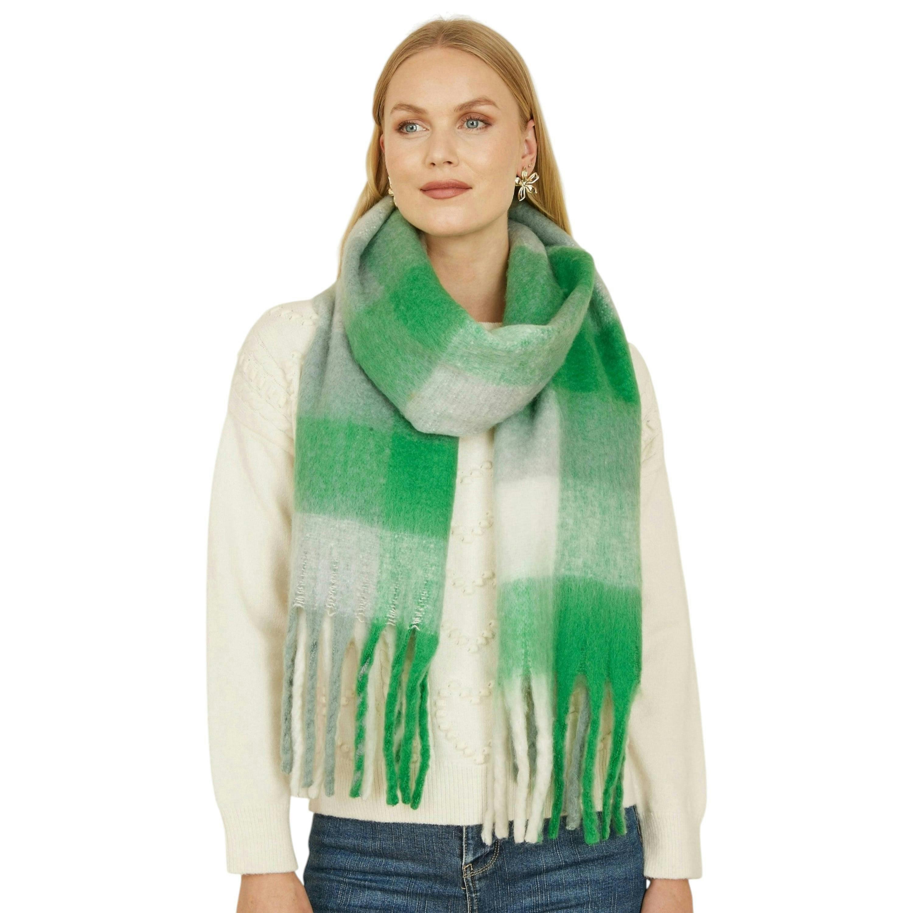 Yumi Green Check Fluffy Scarf , view 1 of 1