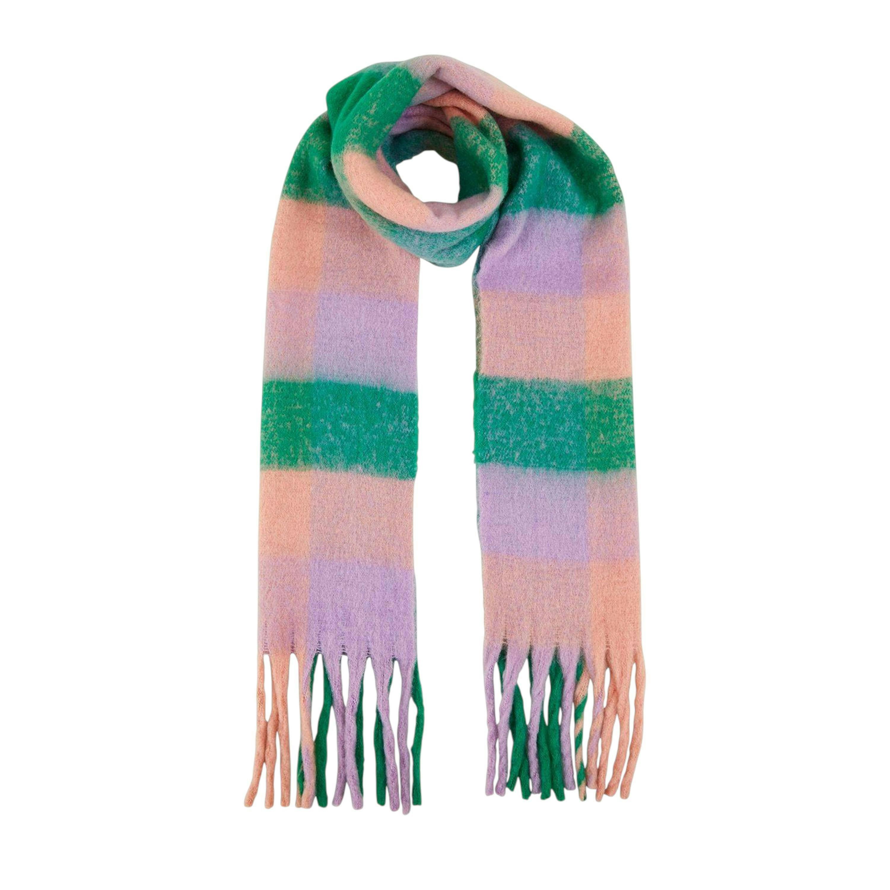Yumi Purple And Green Check Fluffy Scarf , view 2 of 2