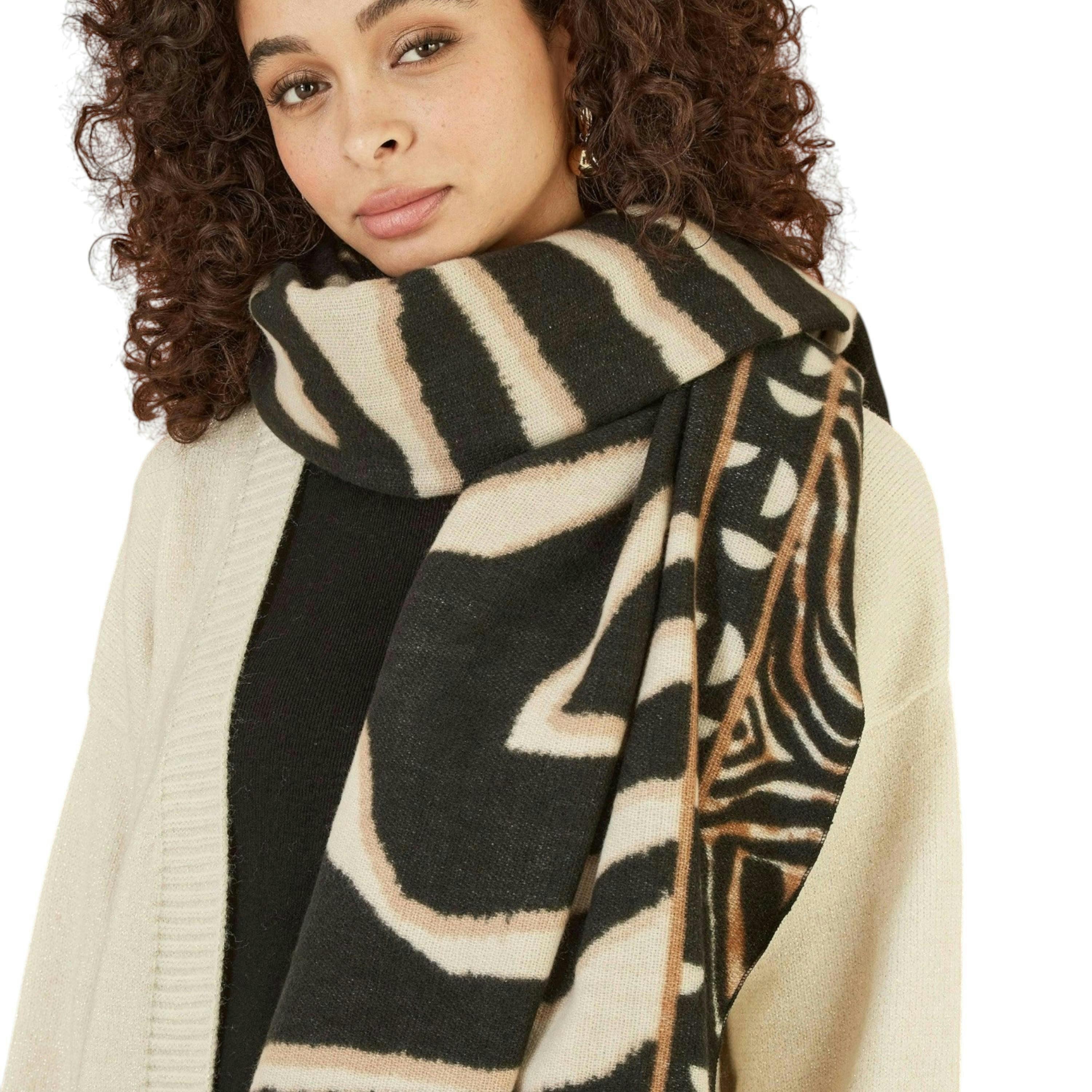 Yumi Black Zebra Stripe Soft Scarf , view 1 of 1