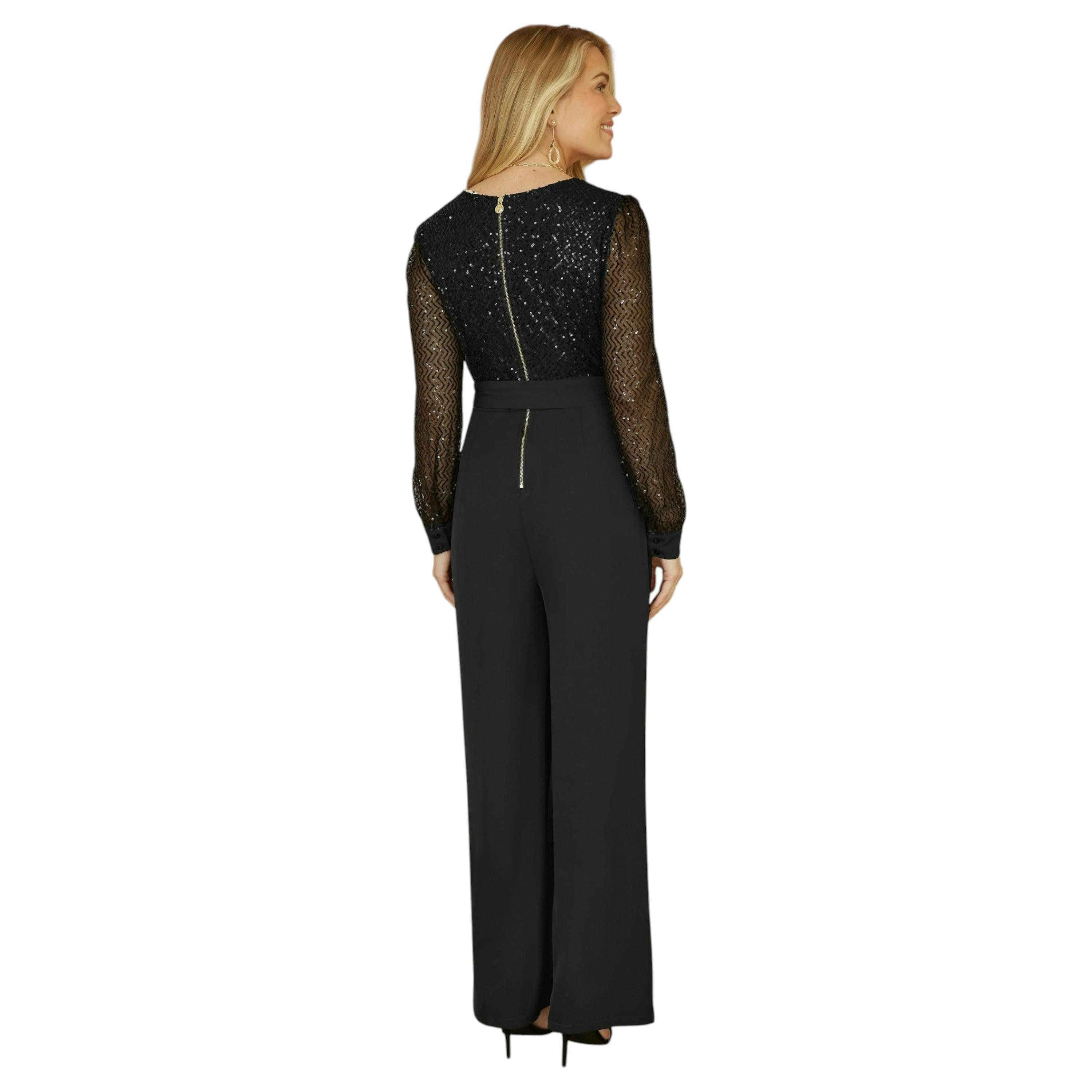 Yumi Black Sequin Jumpsuit With Long Sleeves , view 3 of 4