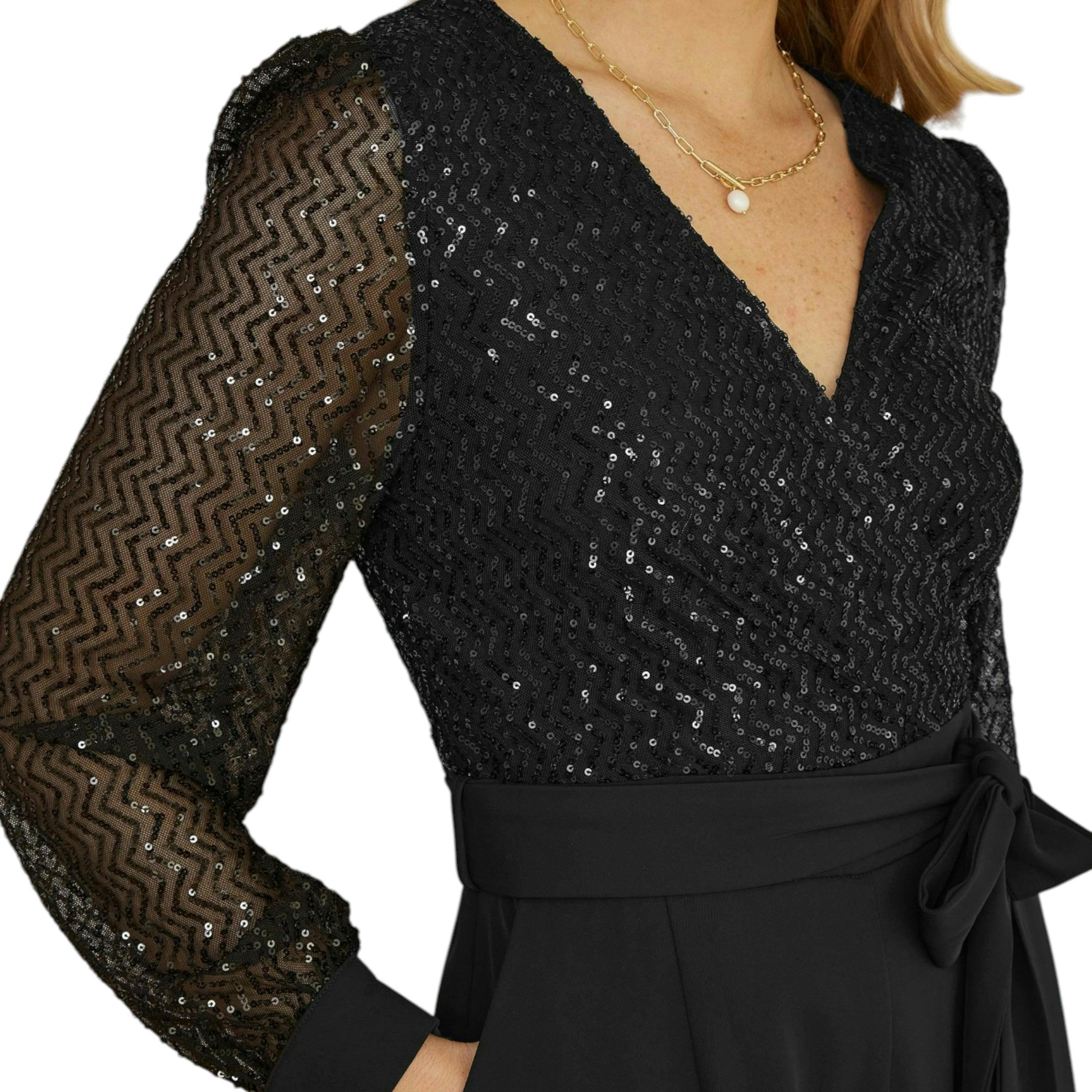 Yumi Black Sequin Jumpsuit With Long Sleeves , view 4 of 4