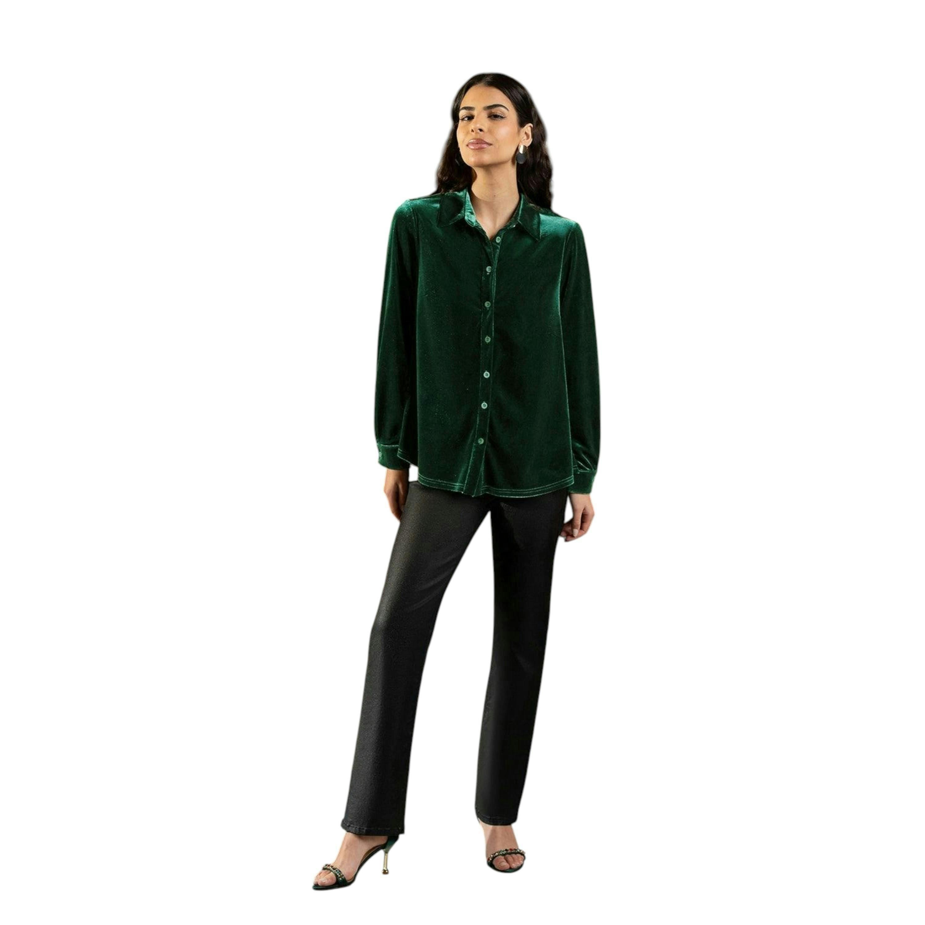 Yumi Green Velvet Relaxed Fit Shirt , view 2 of 4