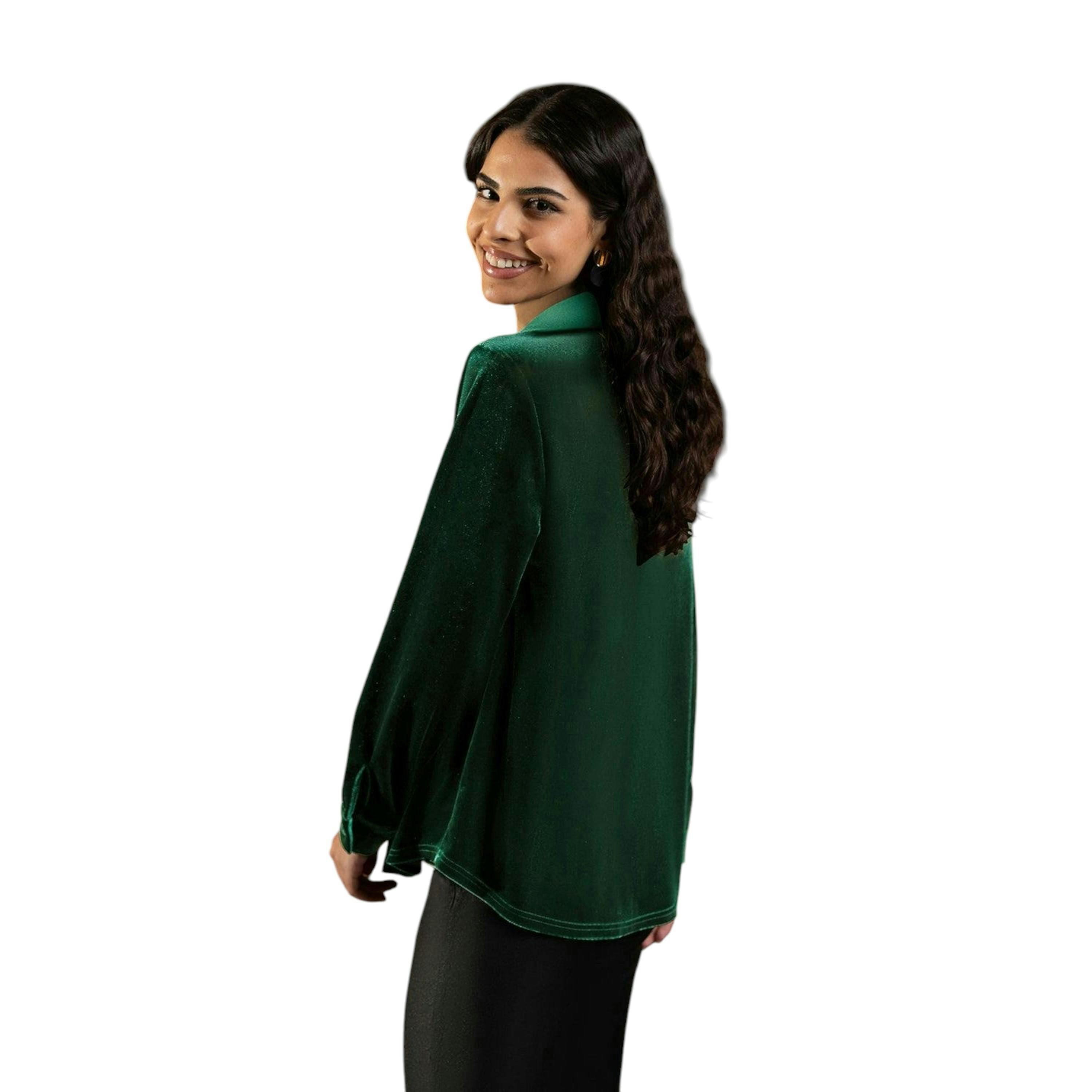 Yumi Green Velvet Relaxed Fit Shirt , view 3 of 4