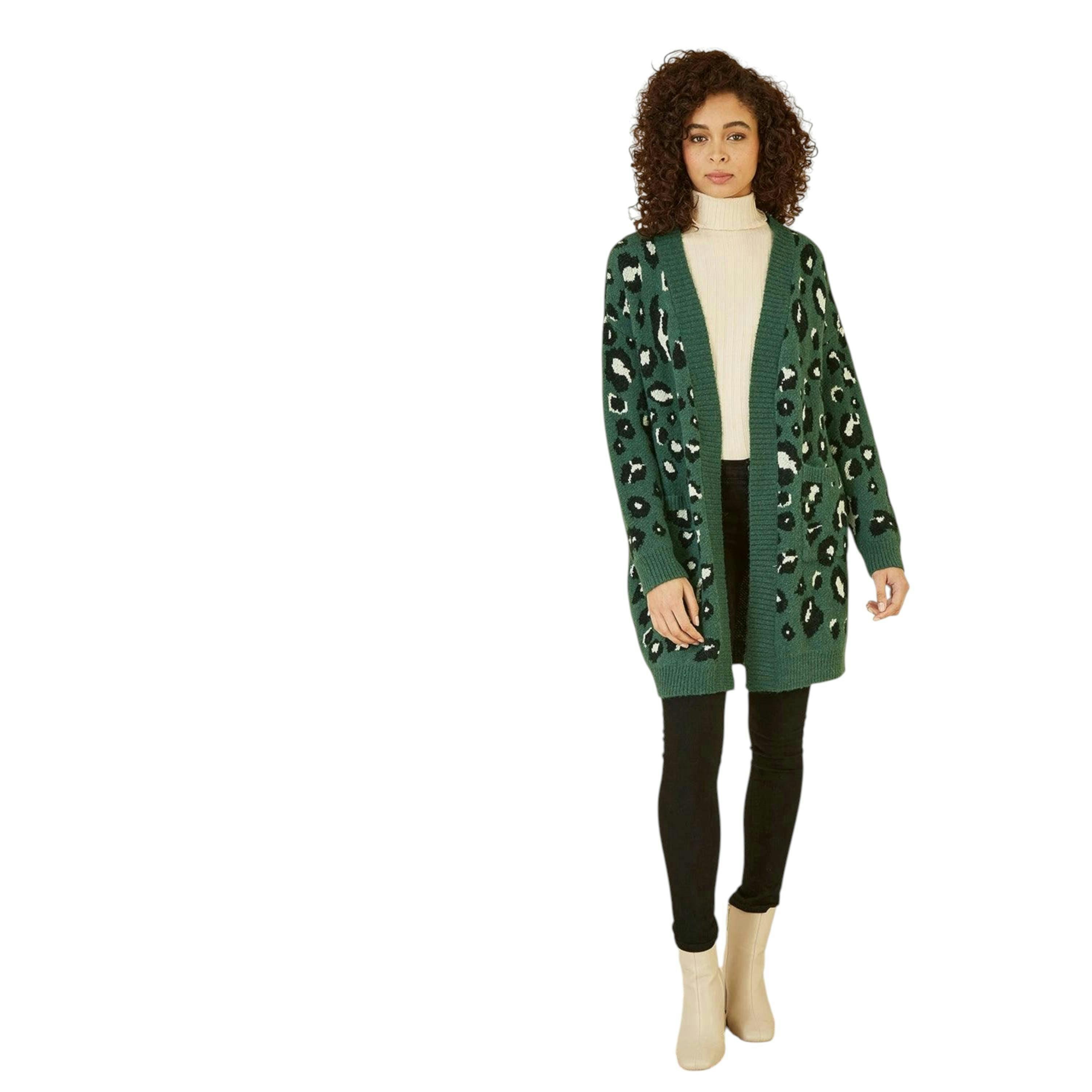 Yumi Green Animal Intarsia Long Cardigan , view 4 of 5